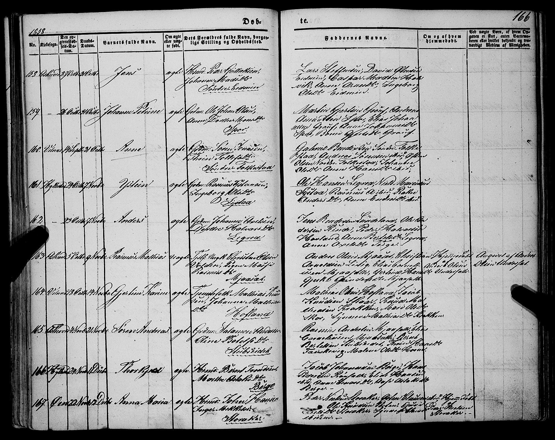 Askvoll sokneprestembete, SAB/A-79501/H/Haa/Haaa/L0011/0001: Parish register (official) no. A 11 I, 1845-1864, p. 166