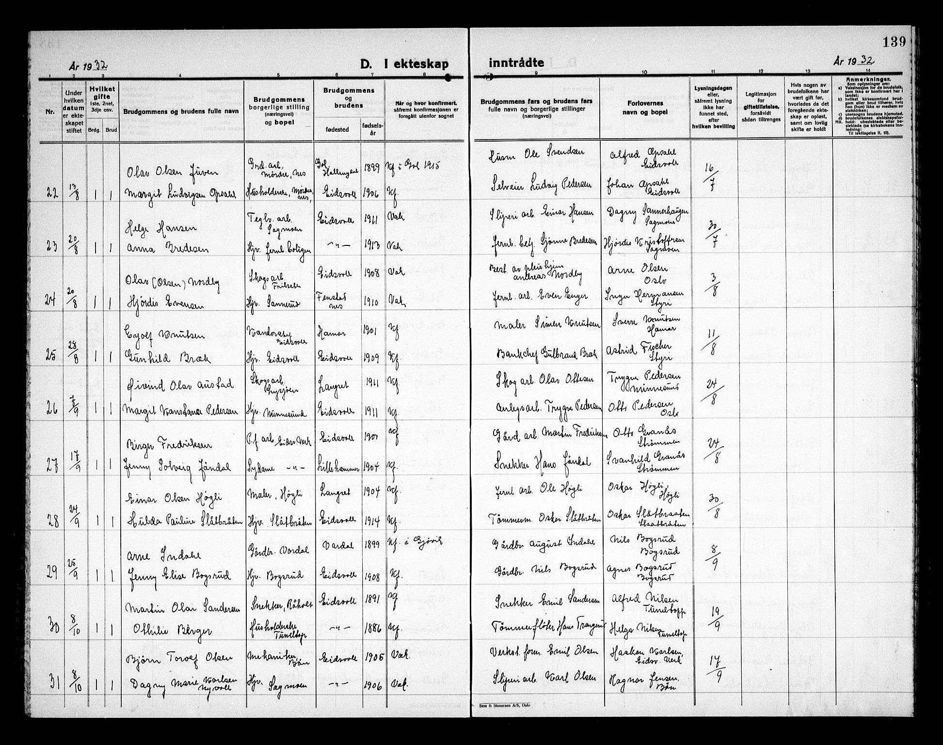 Eidsvoll prestekontor Kirkebøker, AV/SAO-A-10888/G/Ga/L0011: Parish register (copy) no. I 11, 1926-1936, p. 139