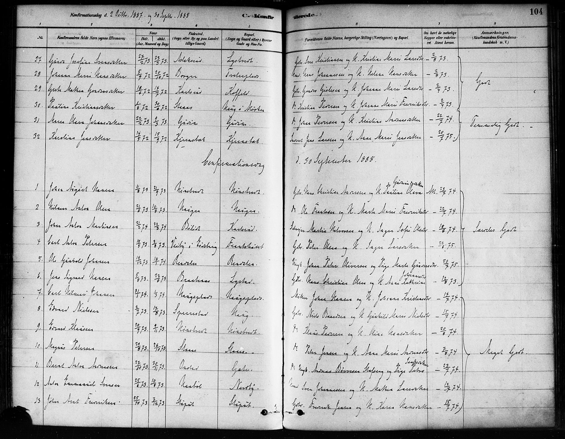 Skiptvet prestekontor Kirkebøker, AV/SAO-A-20009/F/Fa/L0009: Parish register (official) no. 9, 1878-1900, p. 104