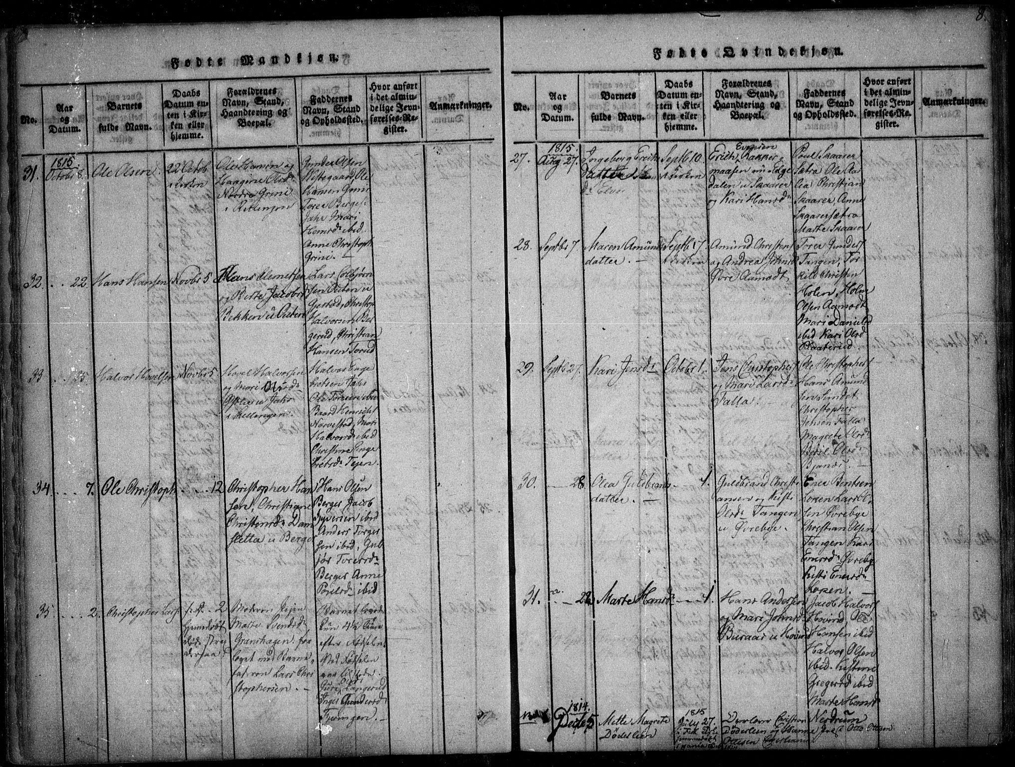 Fet prestekontor Kirkebøker, SAO/A-10370a/F/Fa/L0008: Parish register (official) no. I 8, 1815-1842, p. 8