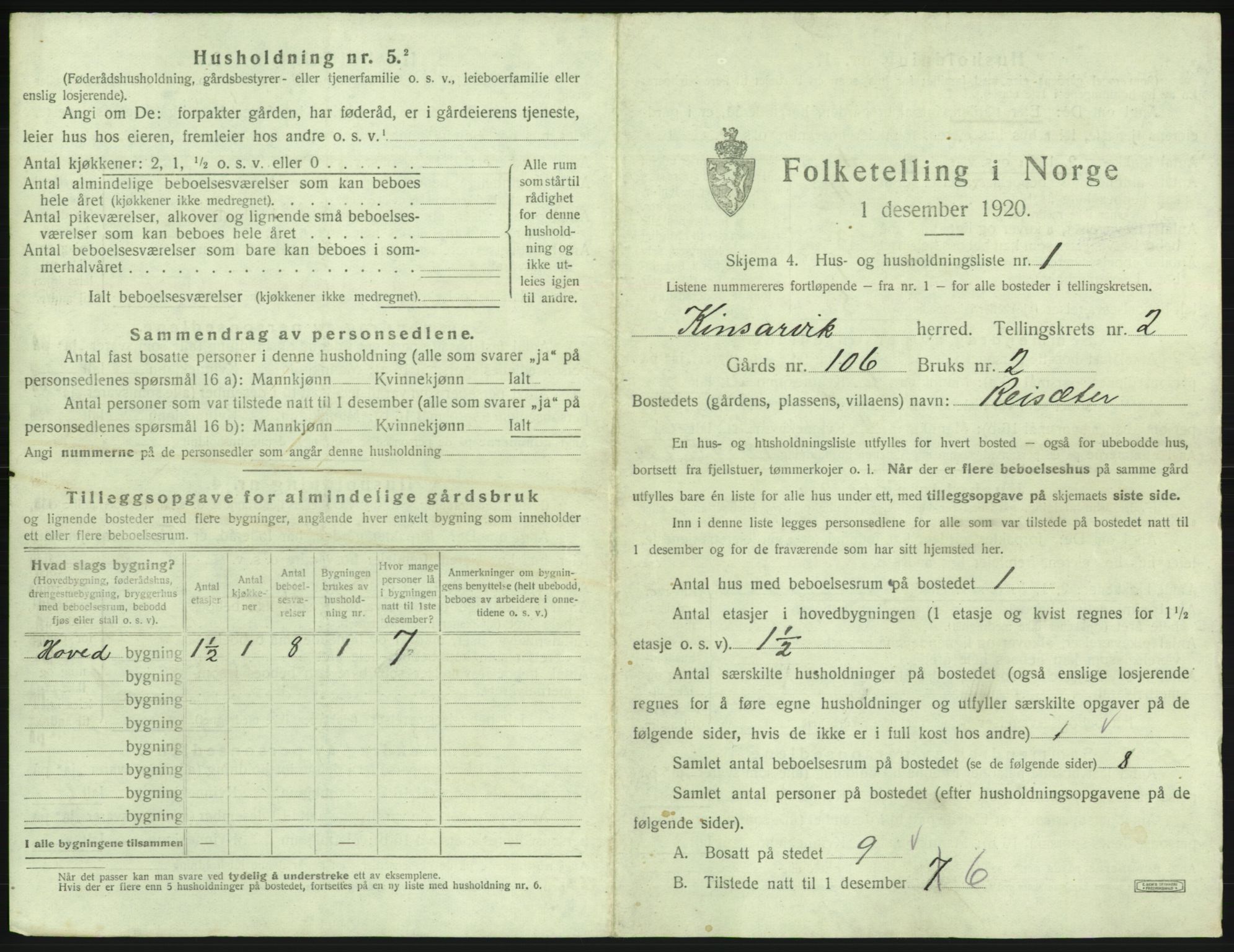 SAB, 1920 census for Kinsarvik, 1920, p. 134