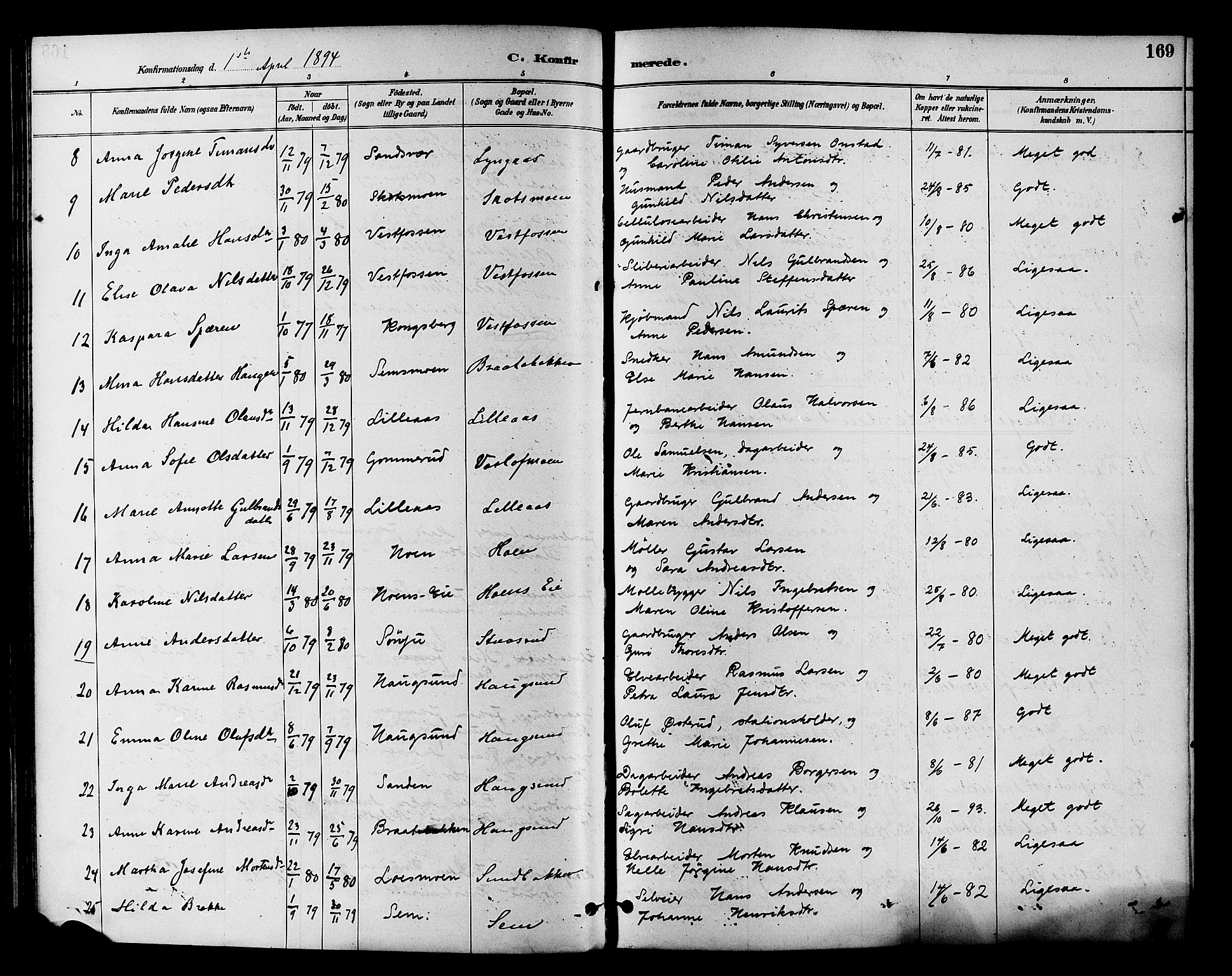 Eiker kirkebøker, AV/SAKO-A-4/F/Fb/L0002: Parish register (official) no. II 2, 1889-1896, p. 169