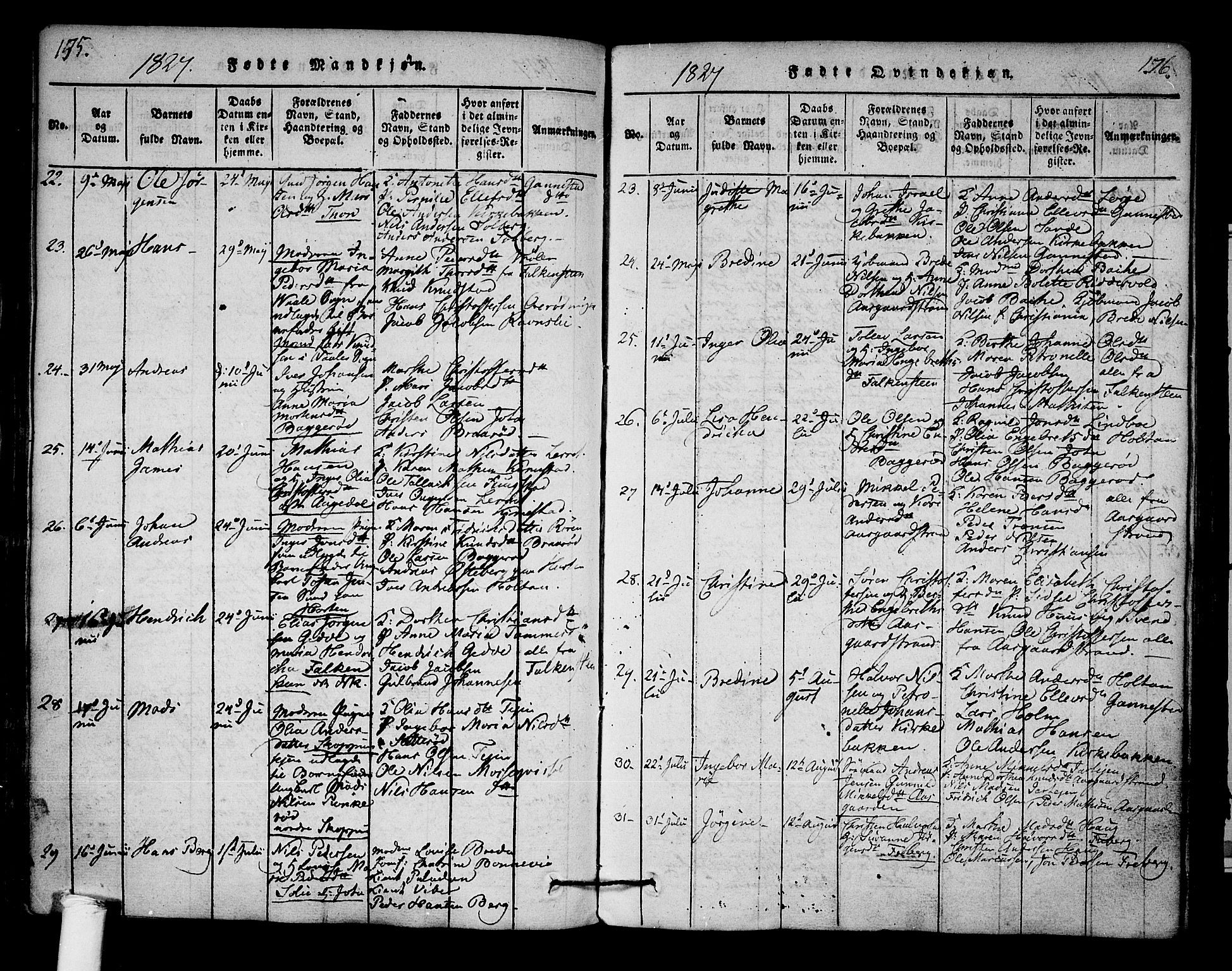 Borre kirkebøker, SAKO/A-338/F/Fa/L0004: Parish register (official) no. I 4, 1815-1845, p. 175-176