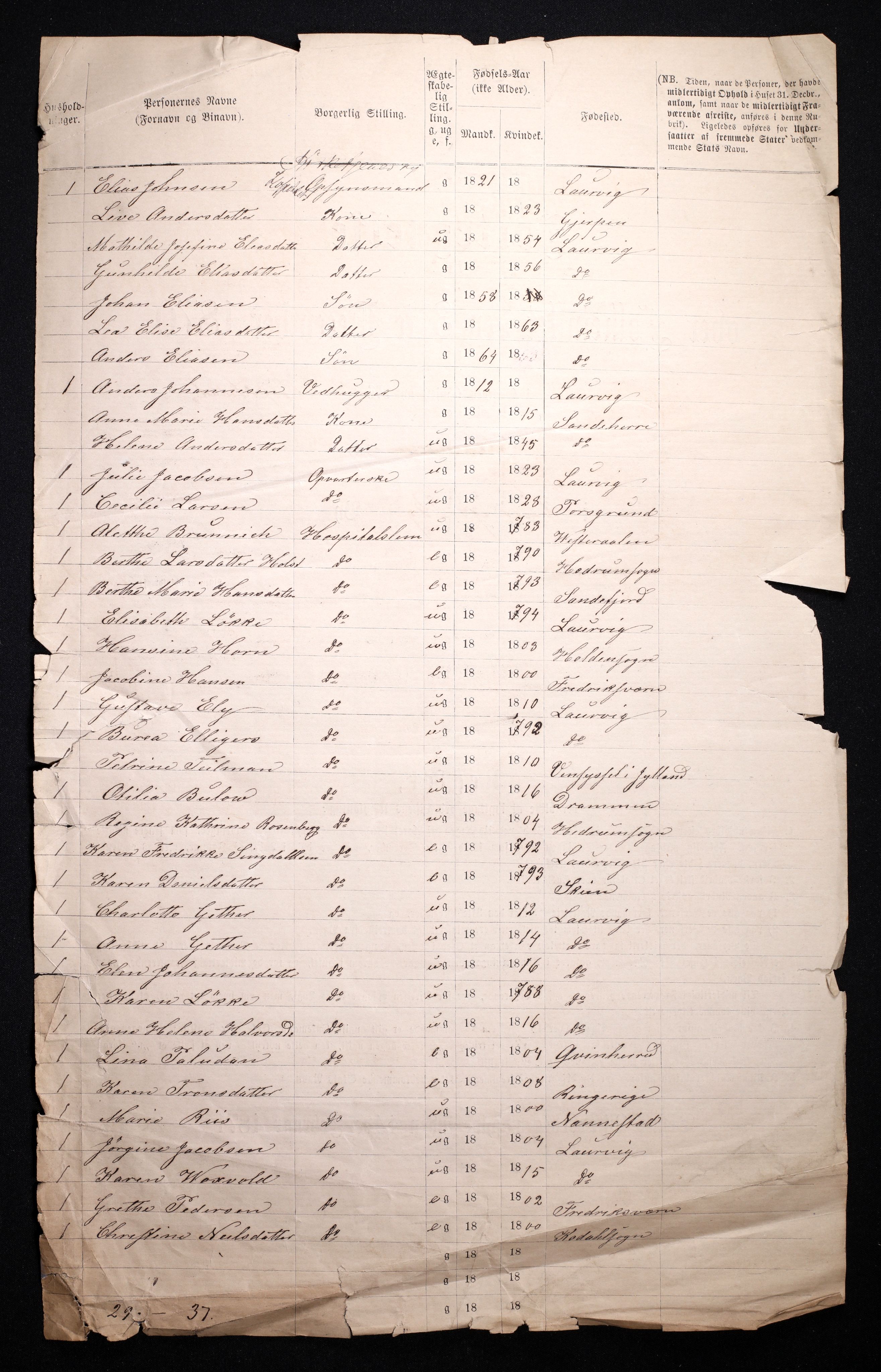 RA, 1870 census for 0707 Larvik, 1870, p. 18