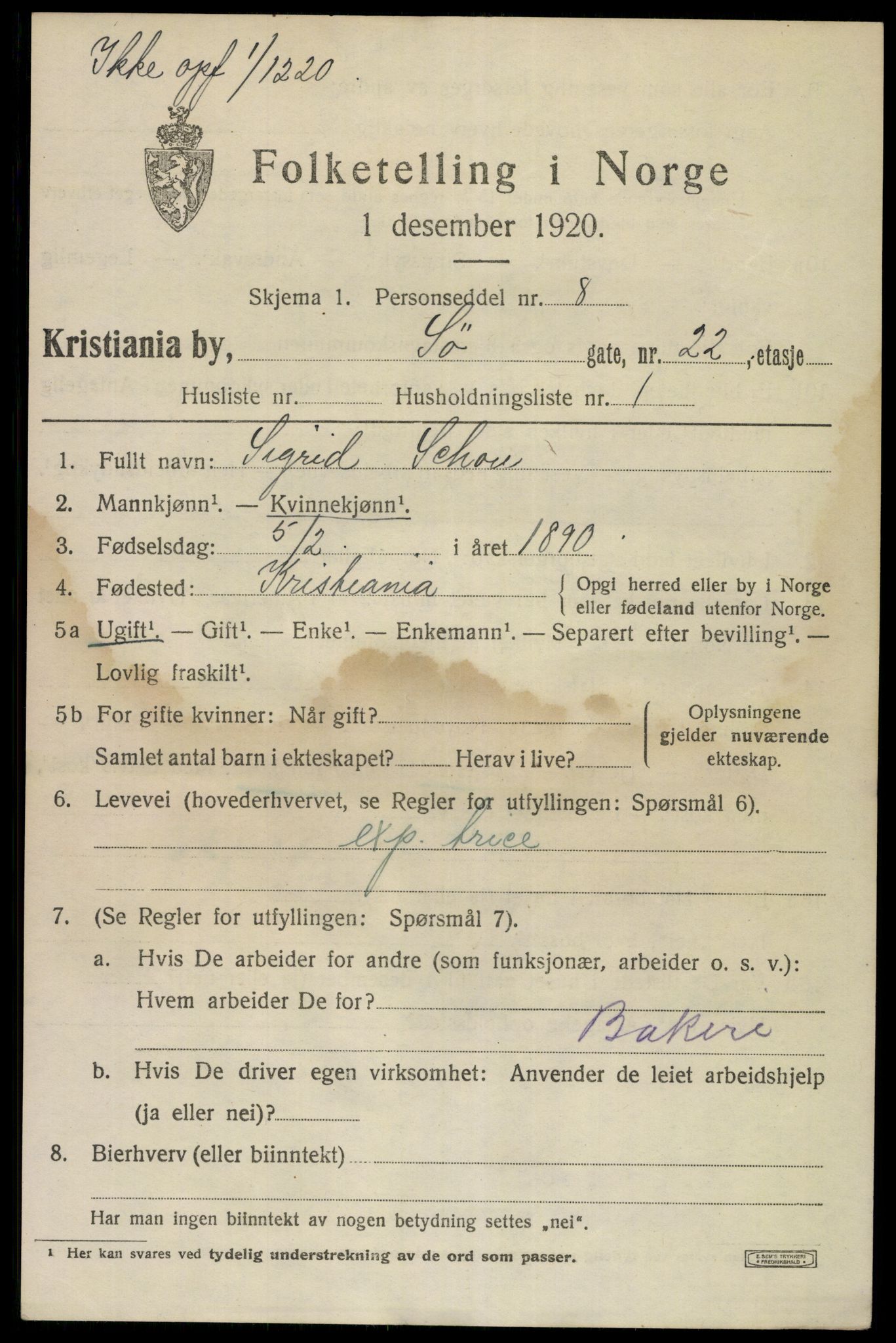 SAO, 1920 census for Kristiania, 1920, p. 561313