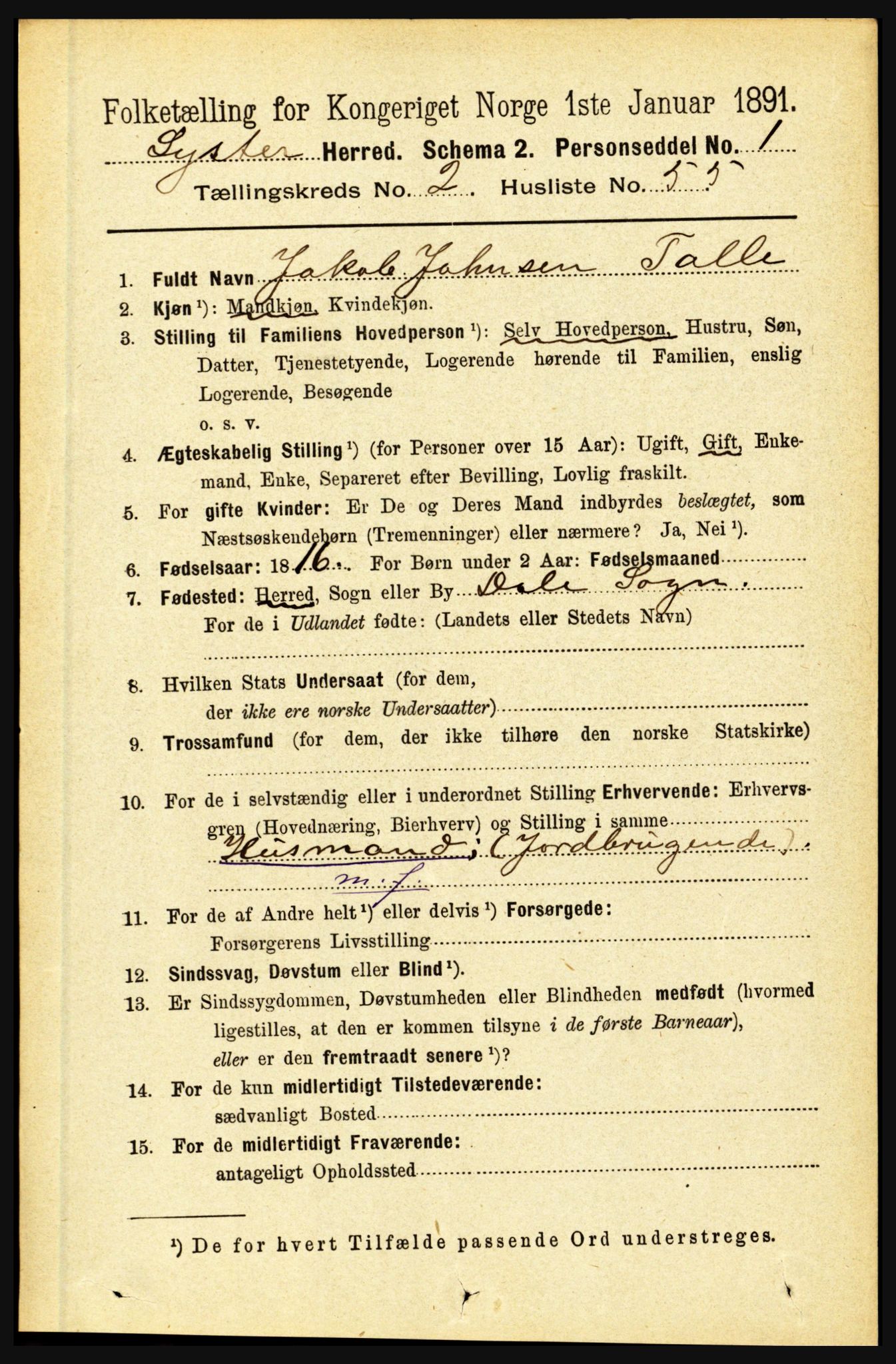 RA, 1891 census for 1426 Luster, 1891, p. 1091