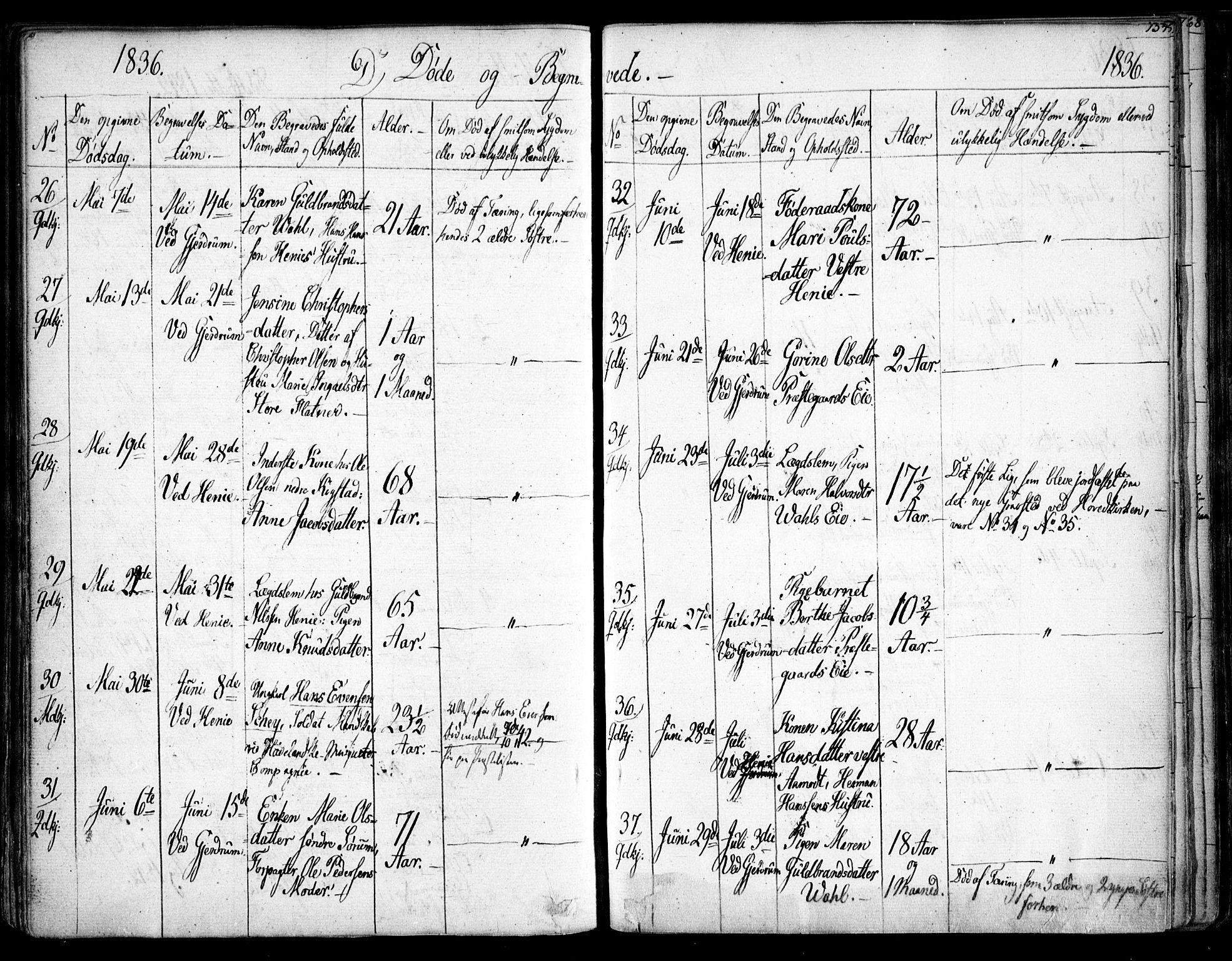 Gjerdrum prestekontor Kirkebøker, AV/SAO-A-10412b/F/Fa/L0005: Parish register (official) no. I 5, 1835-1845, p. 154