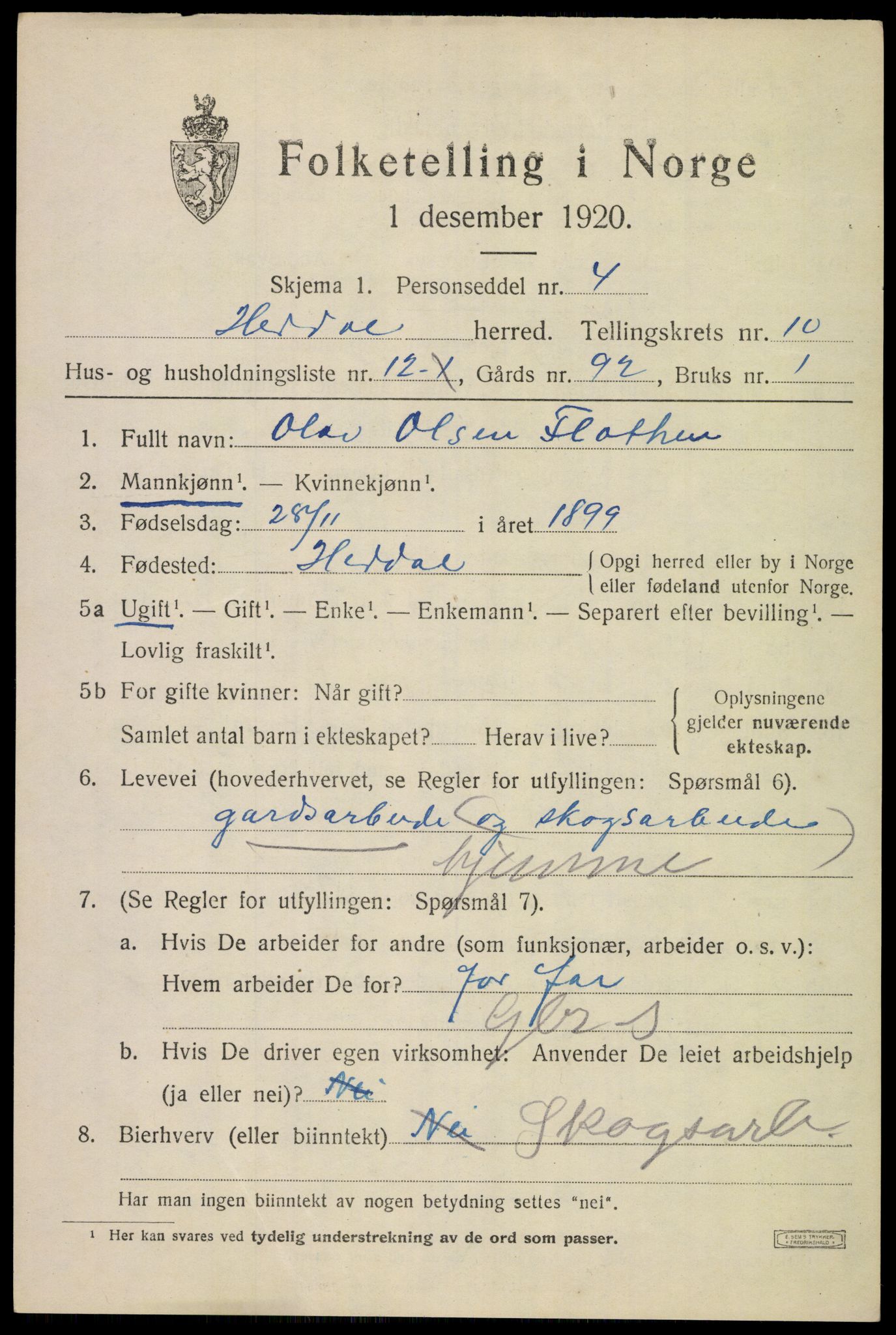 SAKO, 1920 census for Heddal, 1920, p. 7156