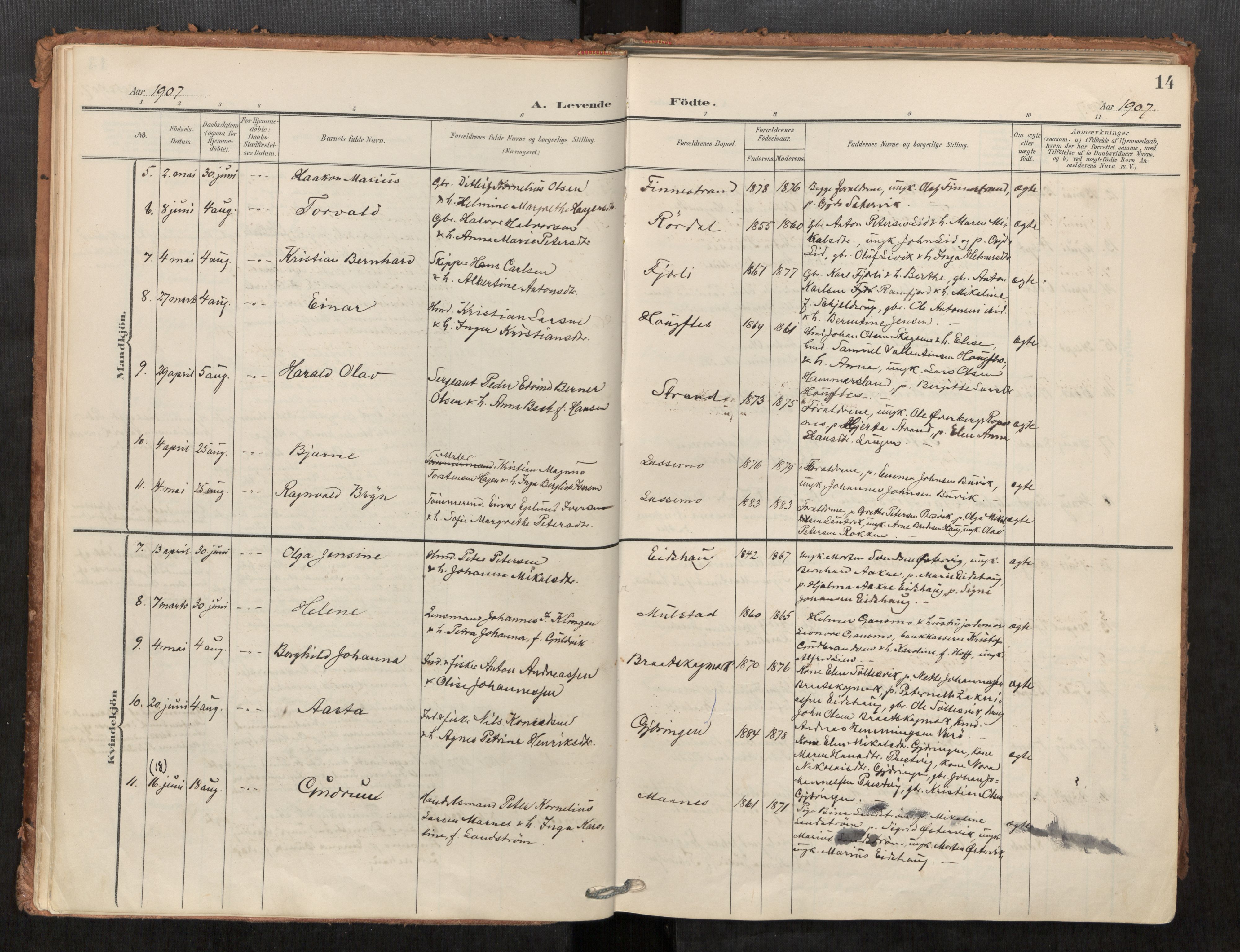 Kolvereid sokneprestkontor, SAT/A-1171/H/Ha/Haa/L0001: Parish register (official) no. 1, 1903-1922, p. 14