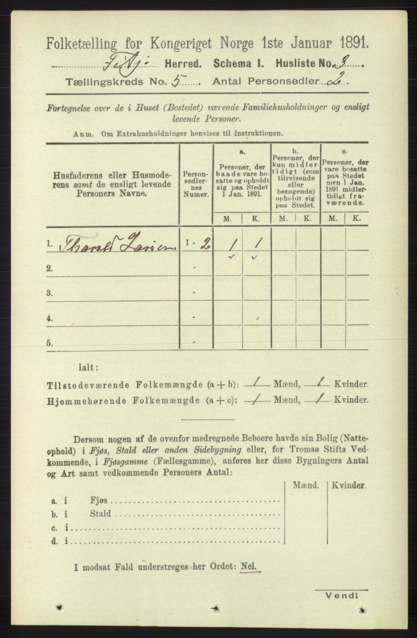 RA, 1891 census for 1222 Fitjar, 1891, p. 1679