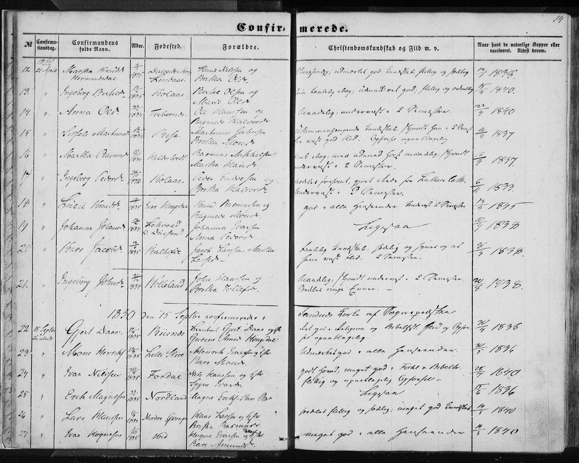 Lindås Sokneprestembete, AV/SAB-A-76701/H/Haa/Haaa/L0013: Parish register (official) no. A 13, 1848-1862, p. 14