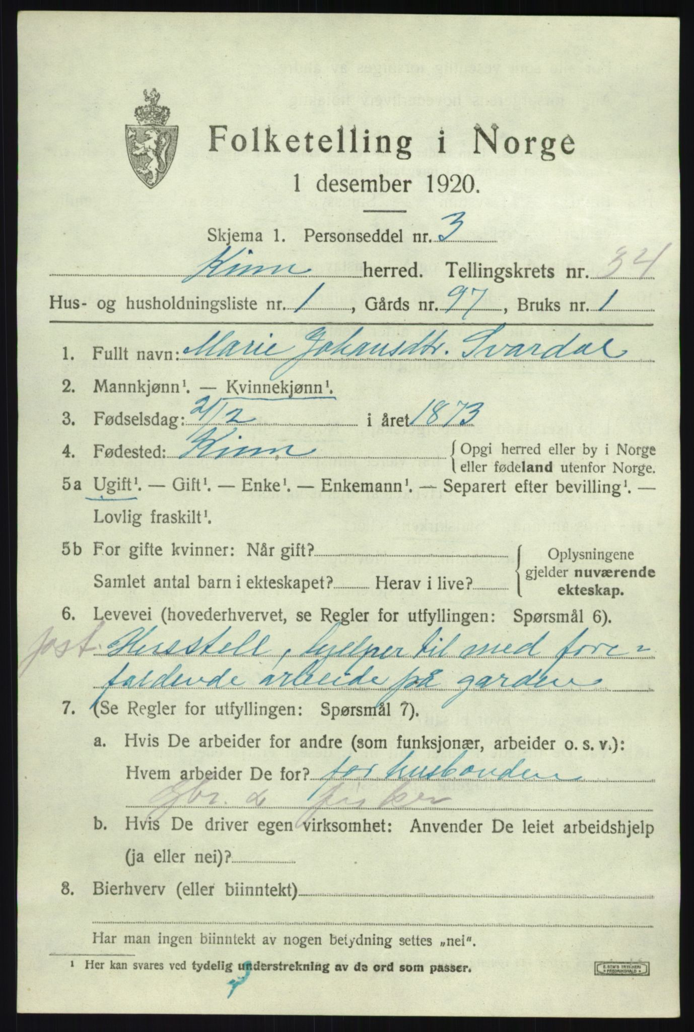 SAB, 1920 census for Kinn, 1920, p. 11139