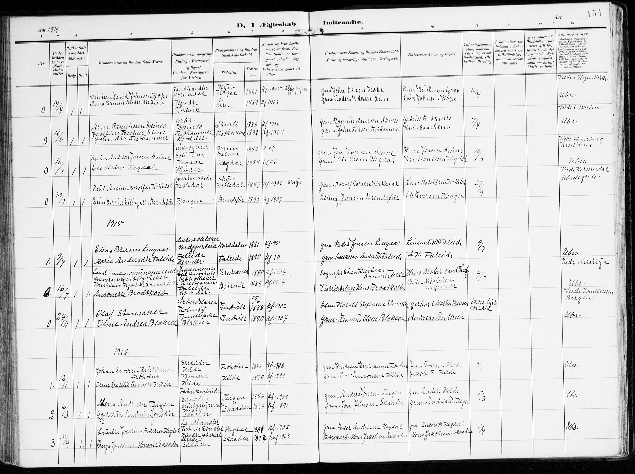 Innvik sokneprestembete, AV/SAB-A-80501: Parish register (official) no. B 2, 1903-1929, p. 154