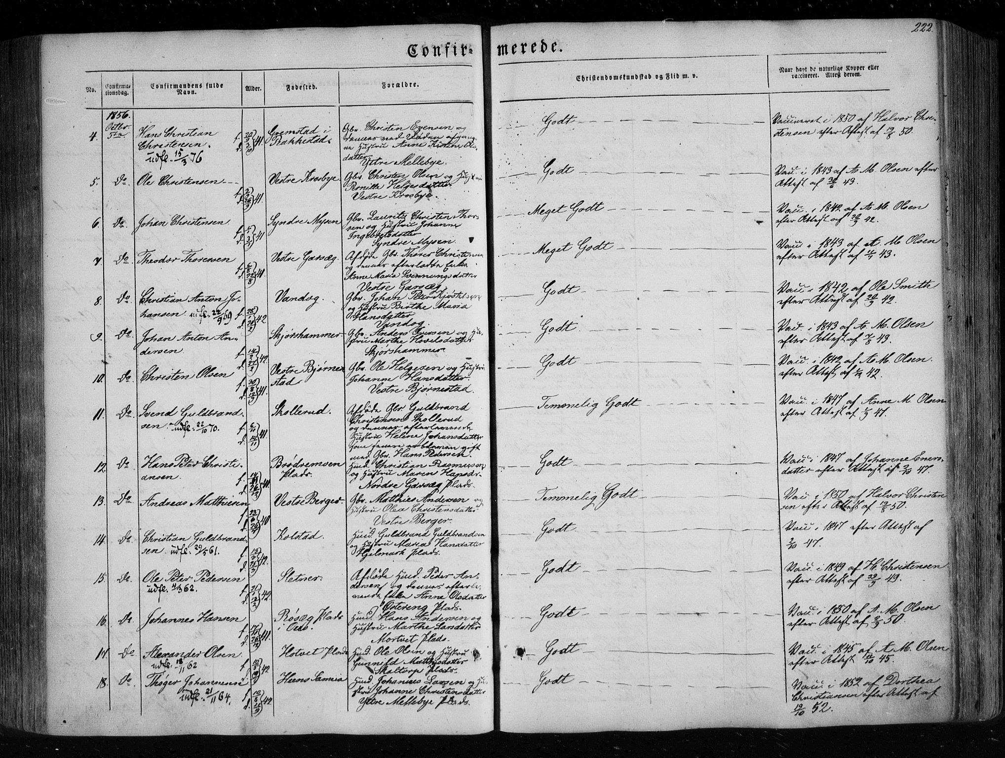 Eidsberg prestekontor Kirkebøker, SAO/A-10905/F/Fa/L0009: Parish register (official) no. I 9, 1849-1856, p. 222