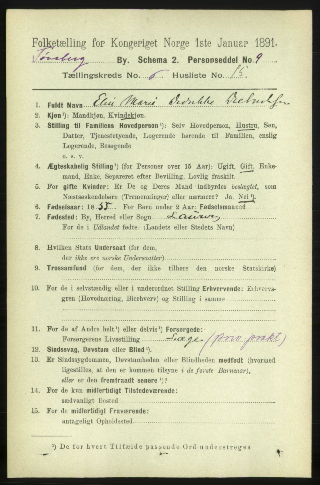 RA, 1891 census for 0705 Tønsberg, 1891, p. 2706