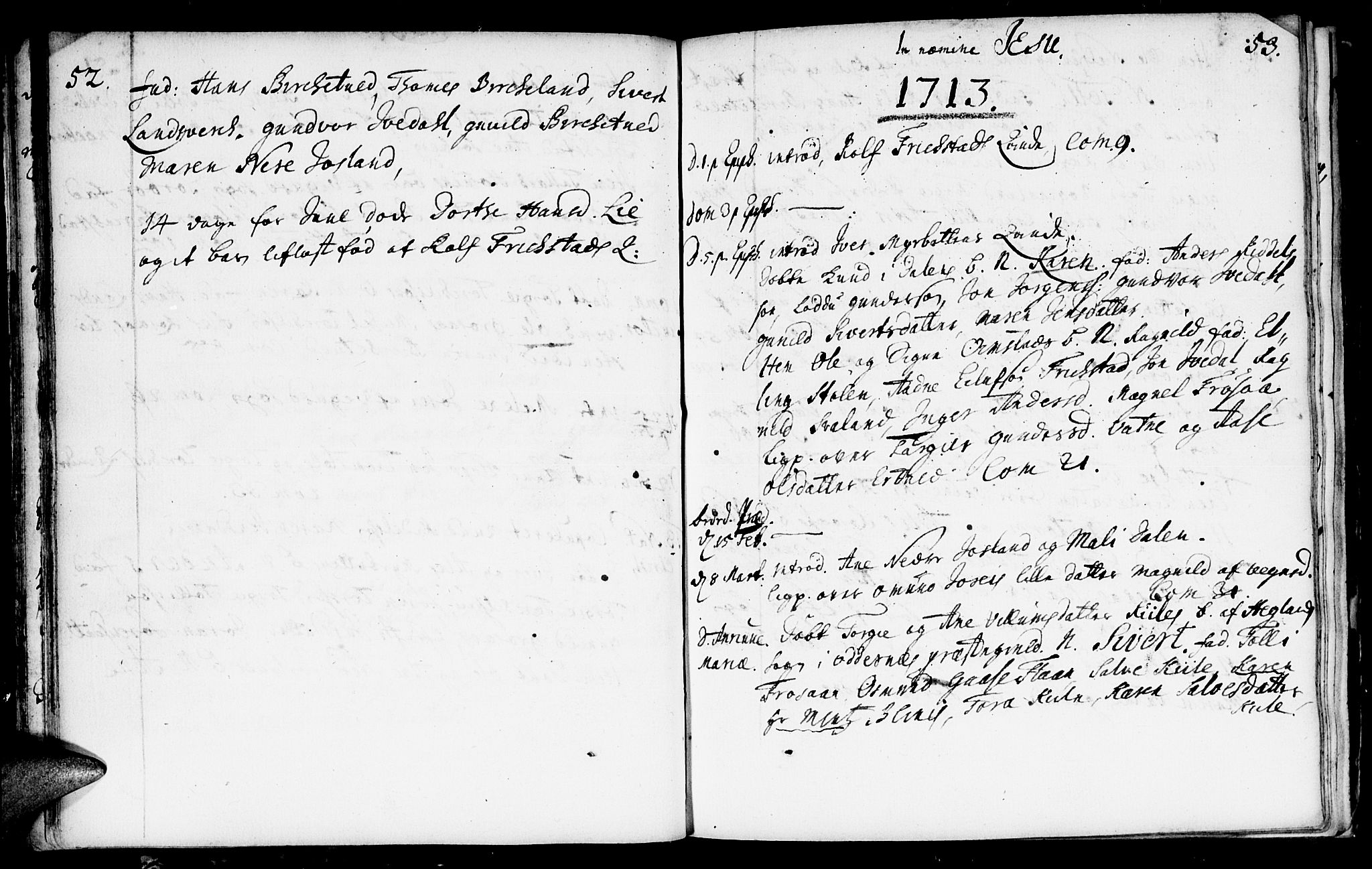 Evje sokneprestkontor, AV/SAK-1111-0008/F/Fa/Fac/L0001: Parish register (official) no. A 1, 1705-1764, p. 52-53