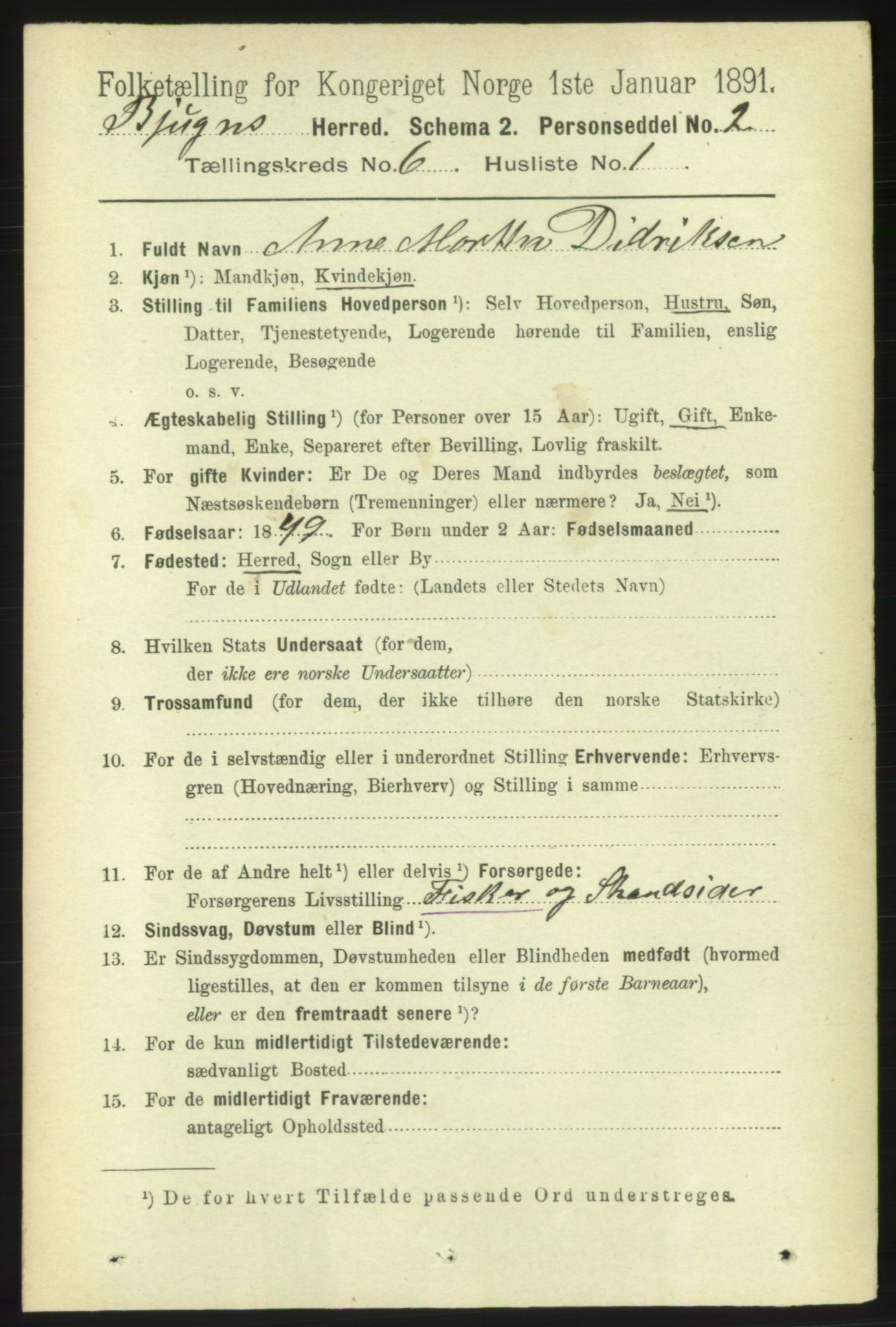 RA, 1891 census for 1627 Bjugn, 1891, p. 1635