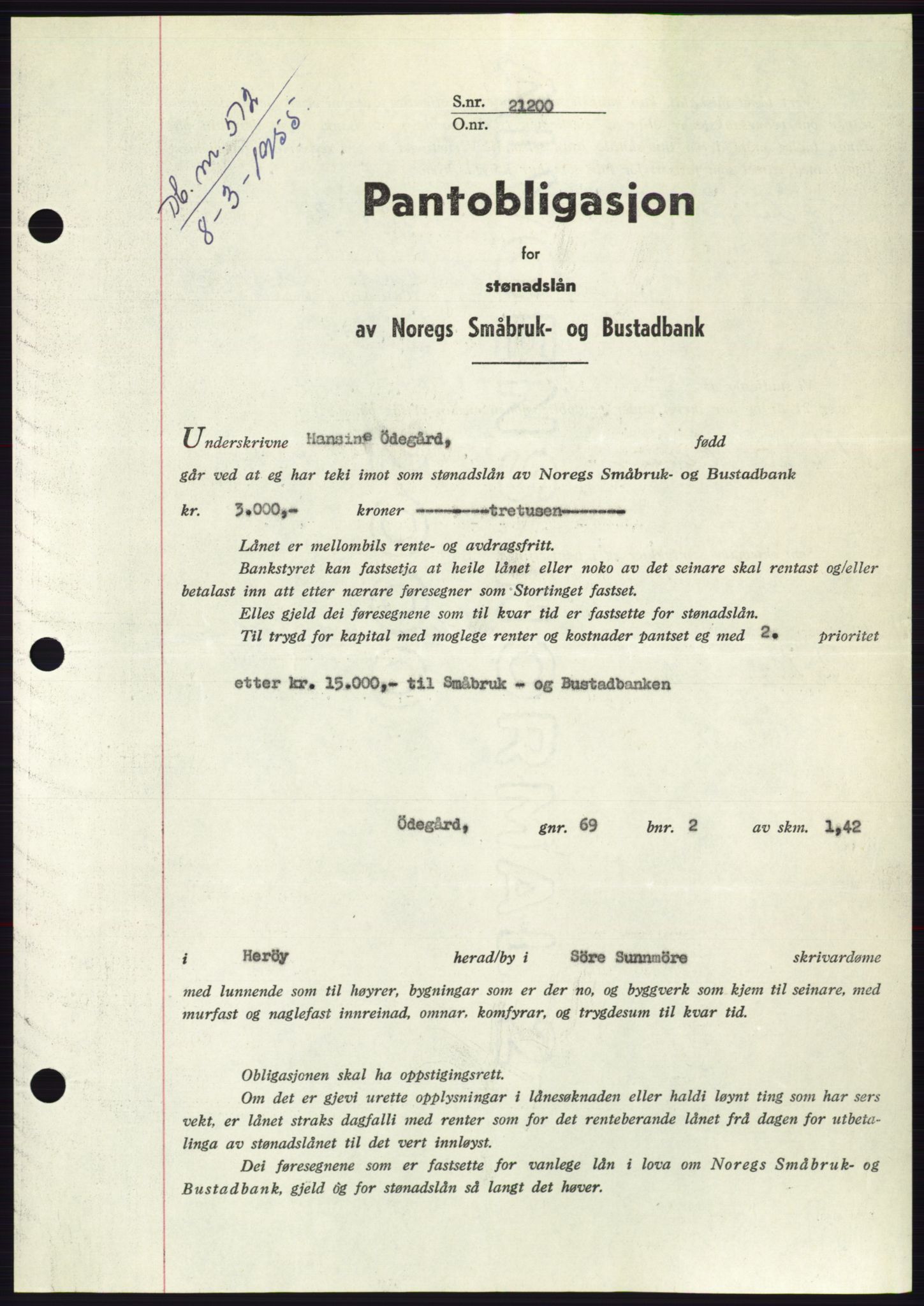 Søre Sunnmøre sorenskriveri, AV/SAT-A-4122/1/2/2C/L0126: Mortgage book no. 14B, 1954-1955, Diary no: : 512/1955