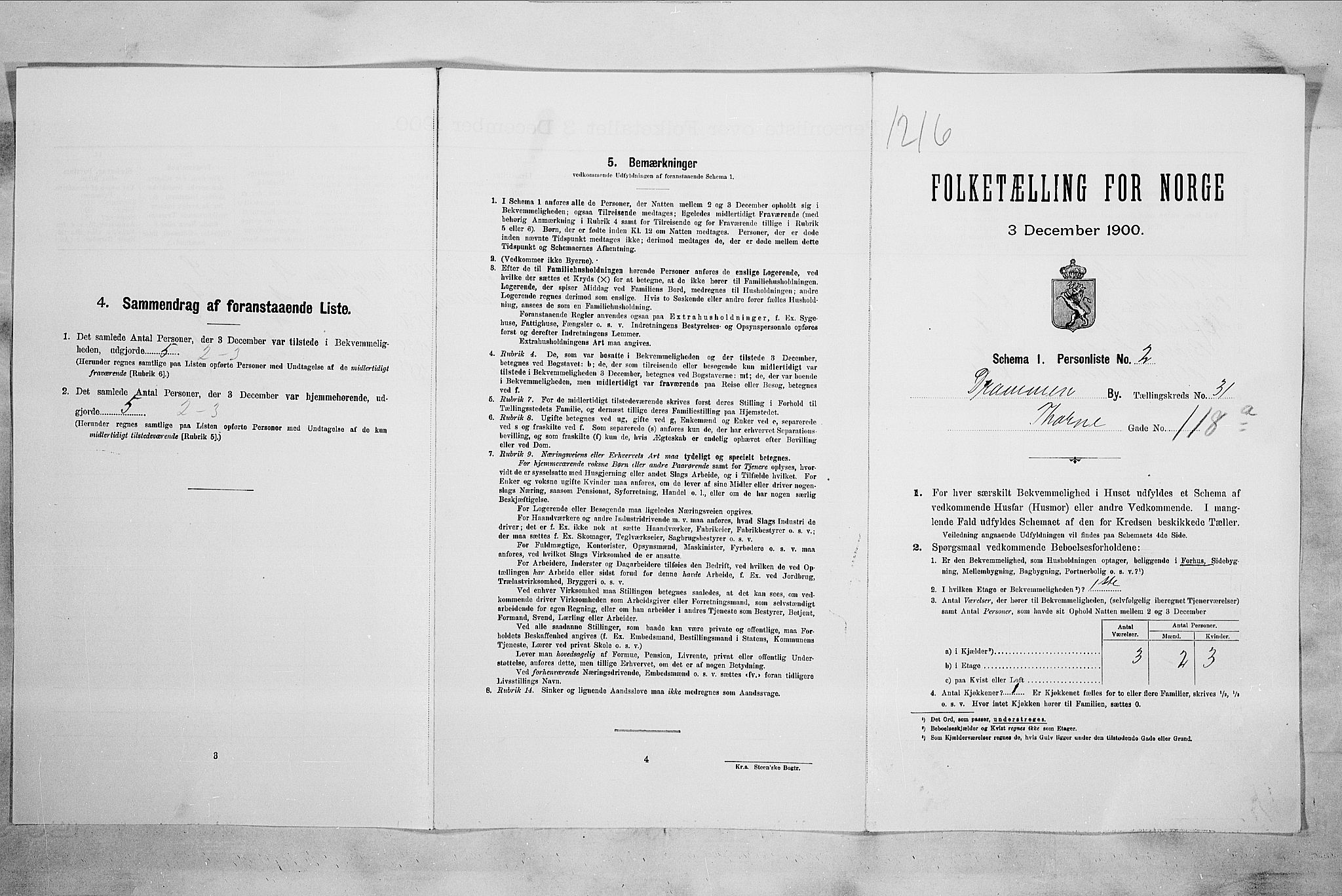 RA, 1900 census for Drammen, 1900, p. 4555