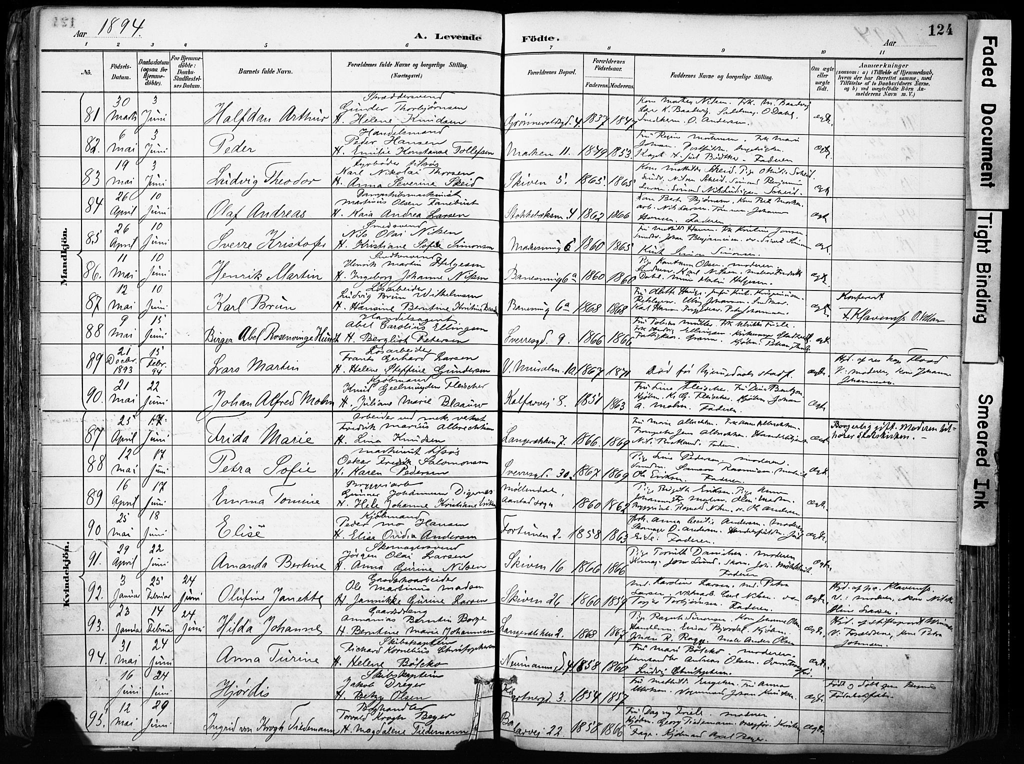 Domkirken sokneprestembete, SAB/A-74801/H/Haa/L0024: Parish register (official) no. B 7, 1888-1903, p. 124