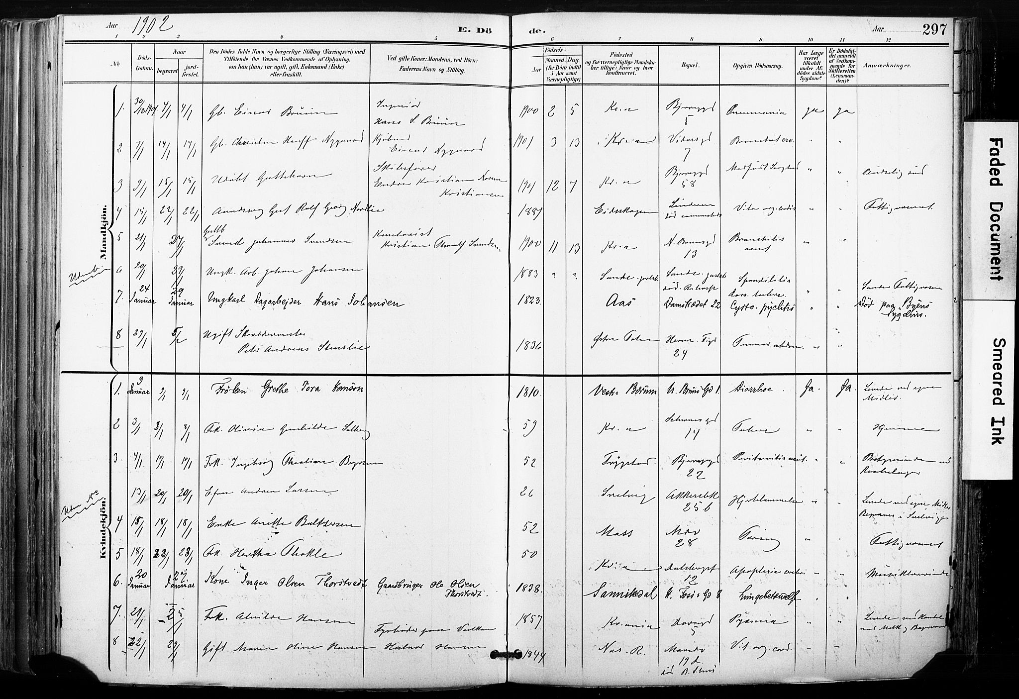 Gamle Aker prestekontor Kirkebøker, SAO/A-10617a/F/L0013: Parish register (official) no. 13, 1901-1908, p. 297