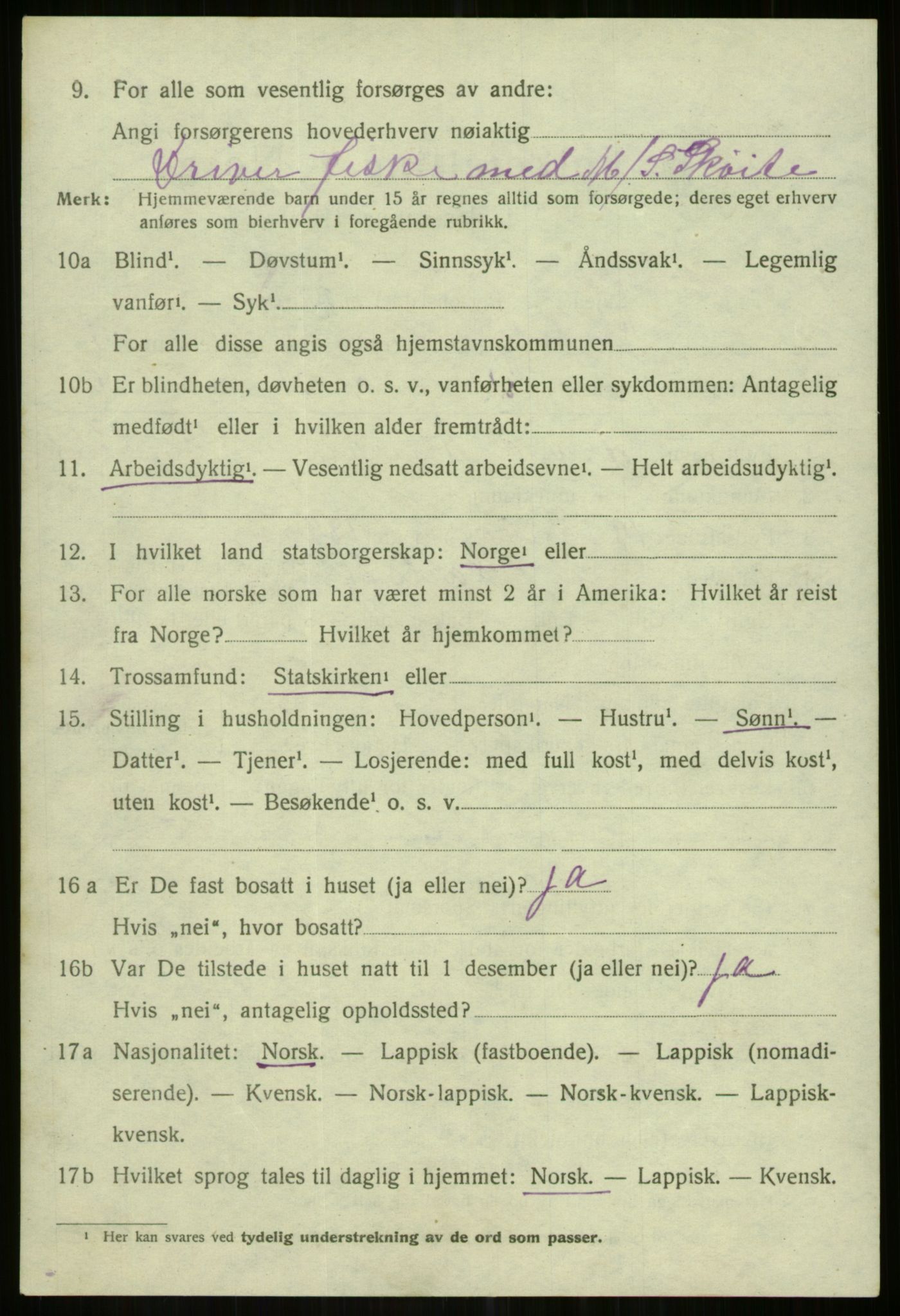 SATØ, 1920 census for Karlsøy, 1920, p. 2458