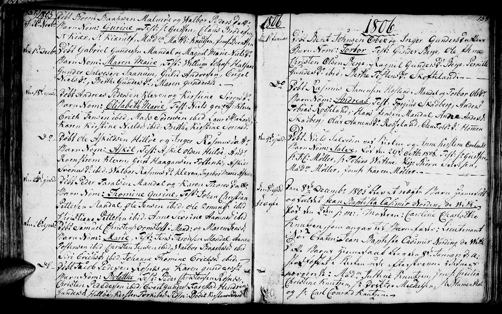 Mandal sokneprestkontor, SAK/1111-0030/F/Fa/Faa/L0008: Parish register (official) no. A 8, 1794-1817, p. 157-158