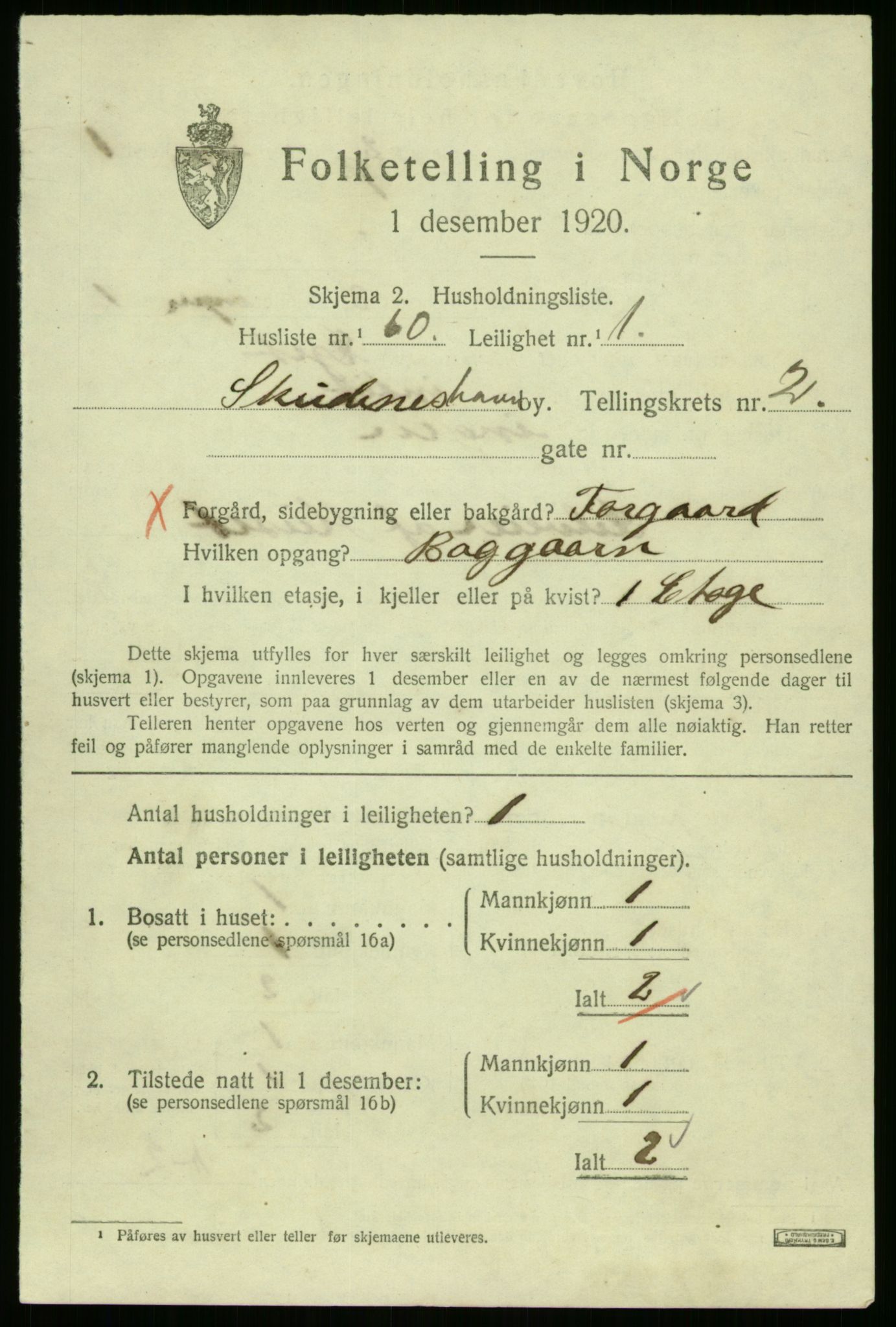 SAST, 1920 census for Skudeneshavn, 1920, p. 1119