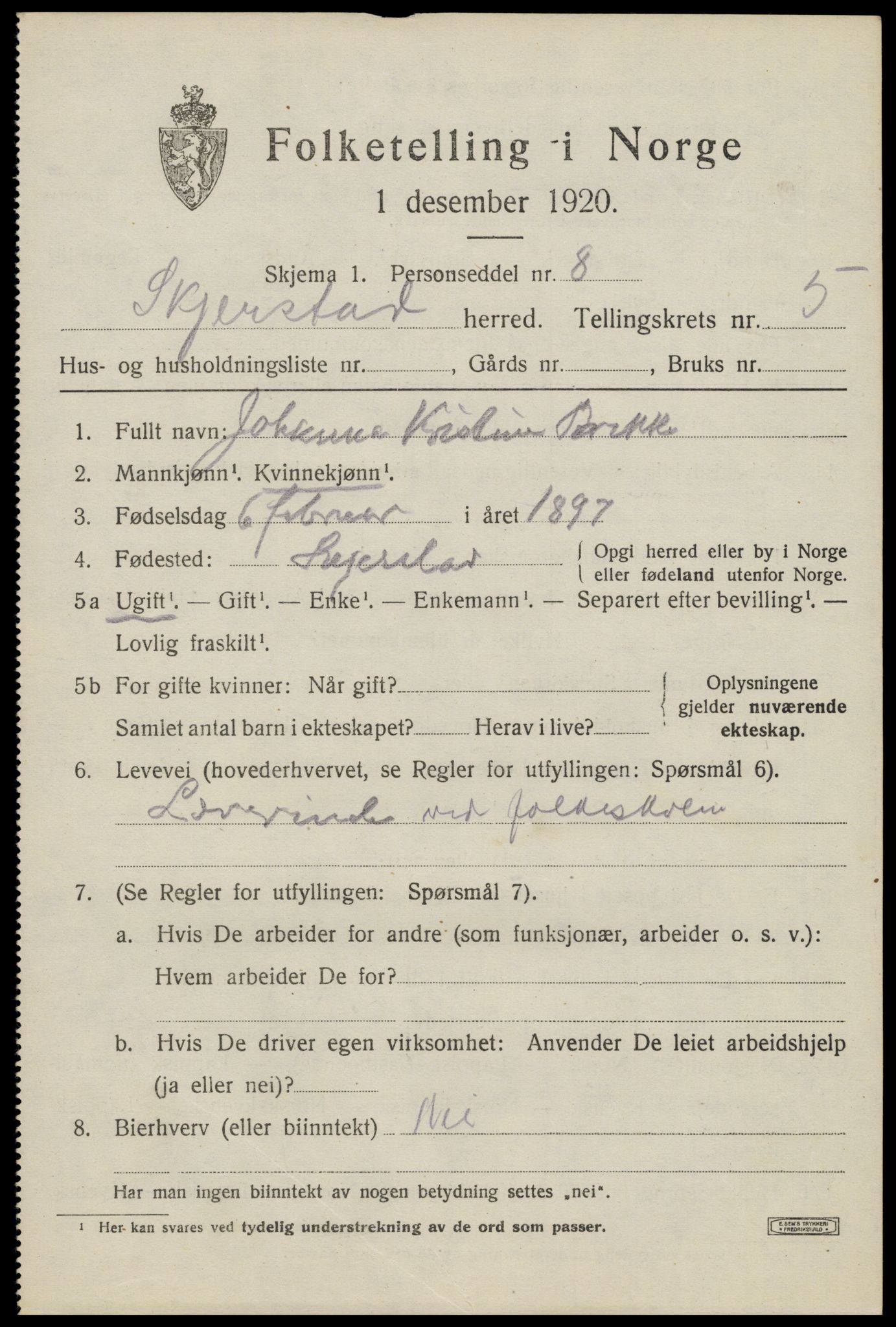 SAT, 1920 census for Skjerstad, 1920, p. 2147