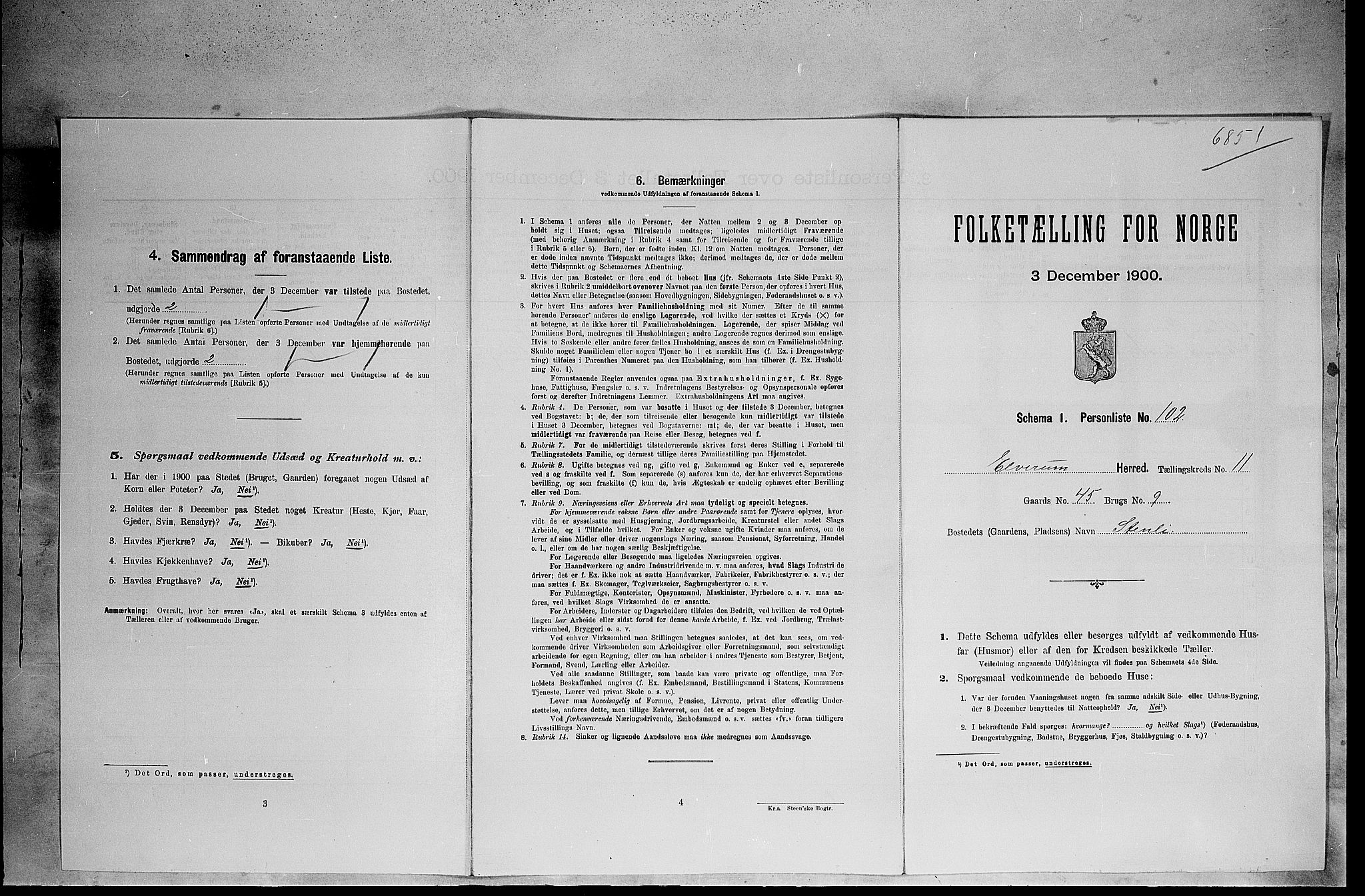 SAH, 1900 census for Elverum, 1900, p. 1589