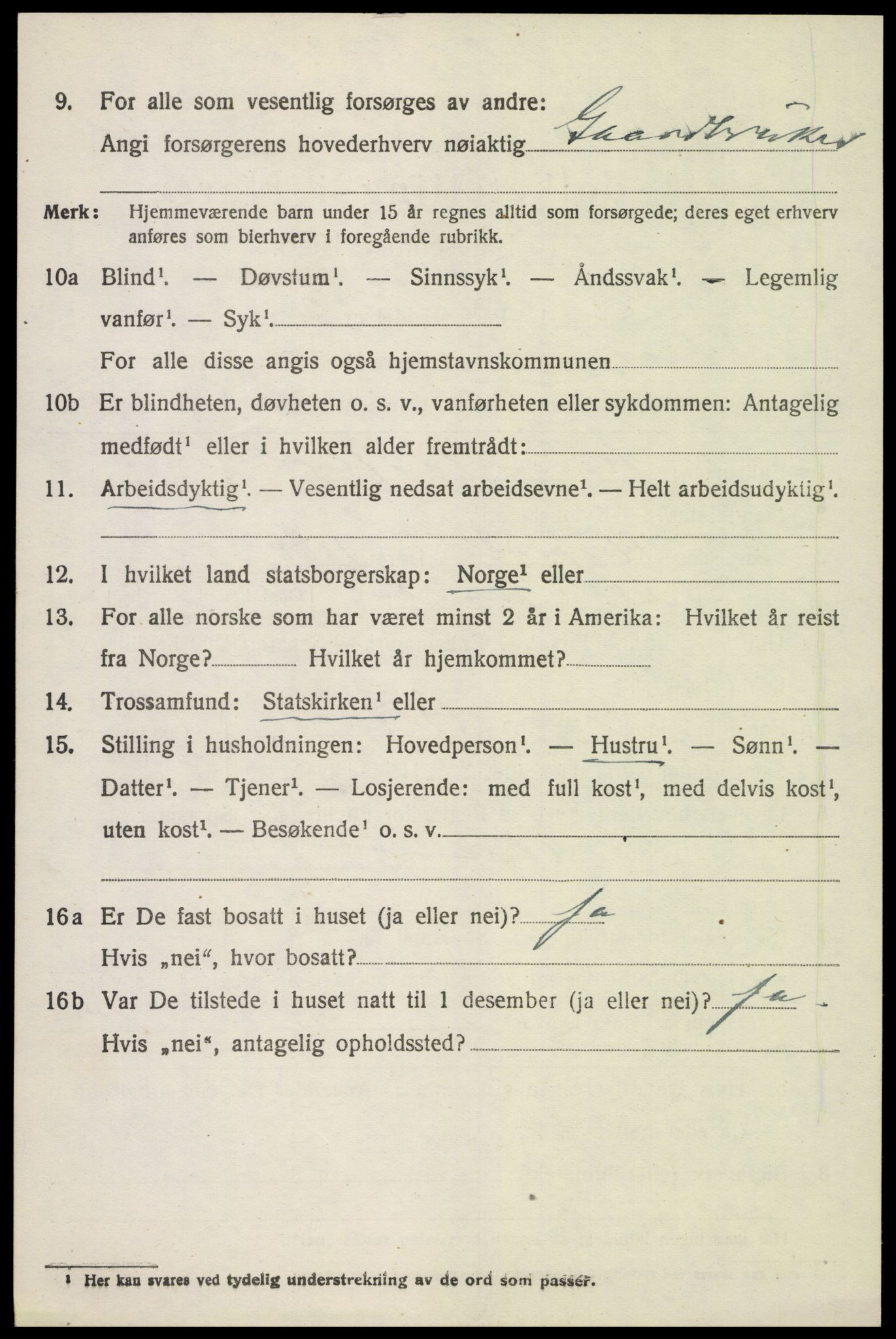 SAH, 1920 census for Fåberg, 1920, p. 9539