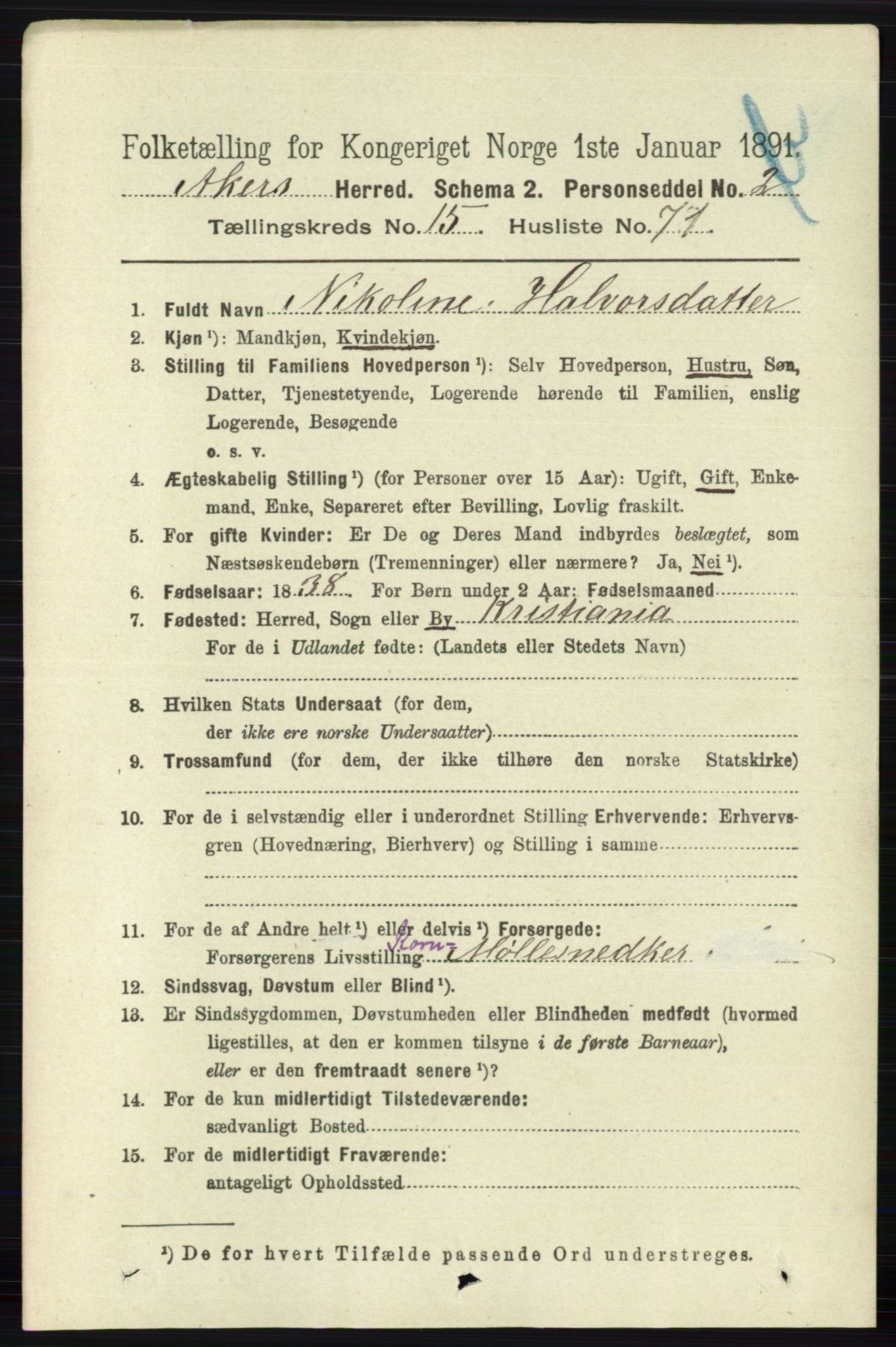 RA, 1891 census for 0218 Aker, 1891, p. 13917