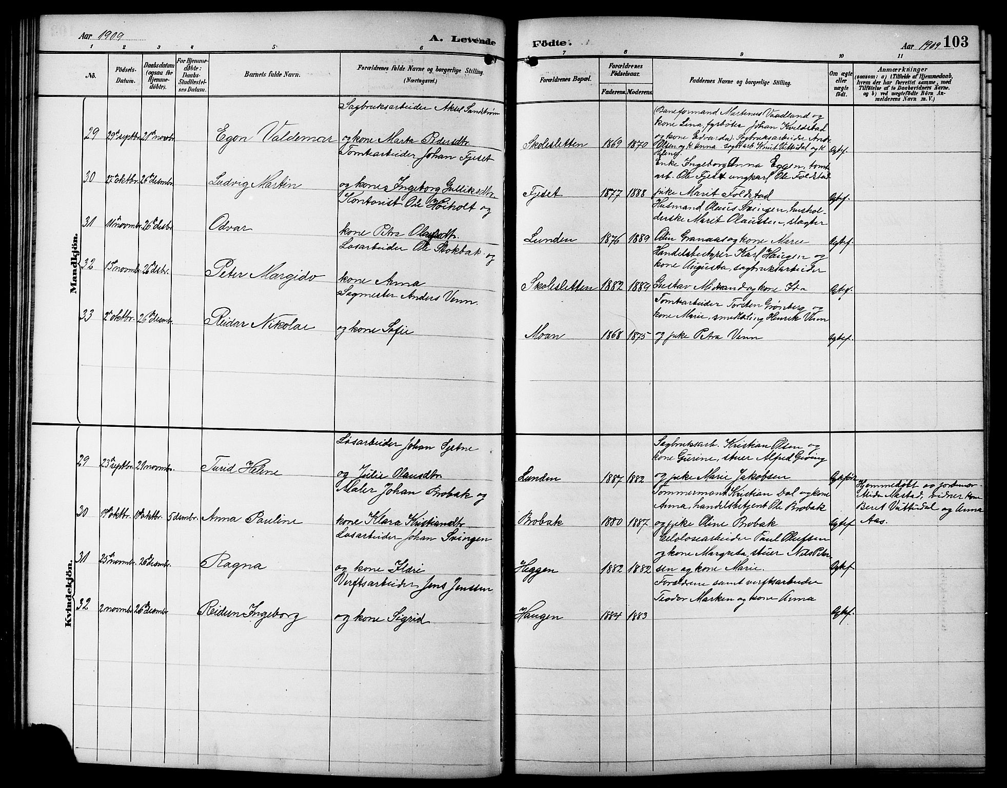 Ministerialprotokoller, klokkerbøker og fødselsregistre - Sør-Trøndelag, SAT/A-1456/617/L0431: Parish register (copy) no. 617C01, 1889-1910, p. 103