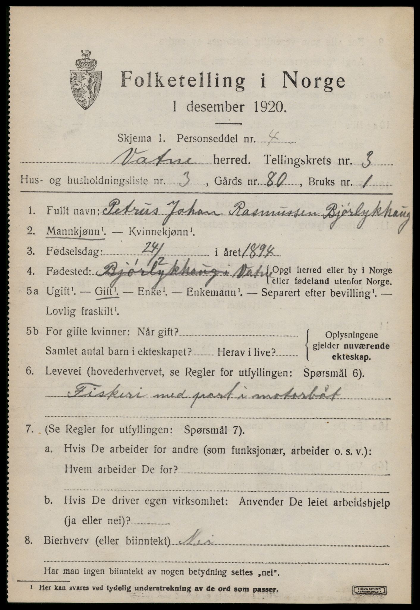 SAT, 1920 census for Vatne, 1920, p. 1430