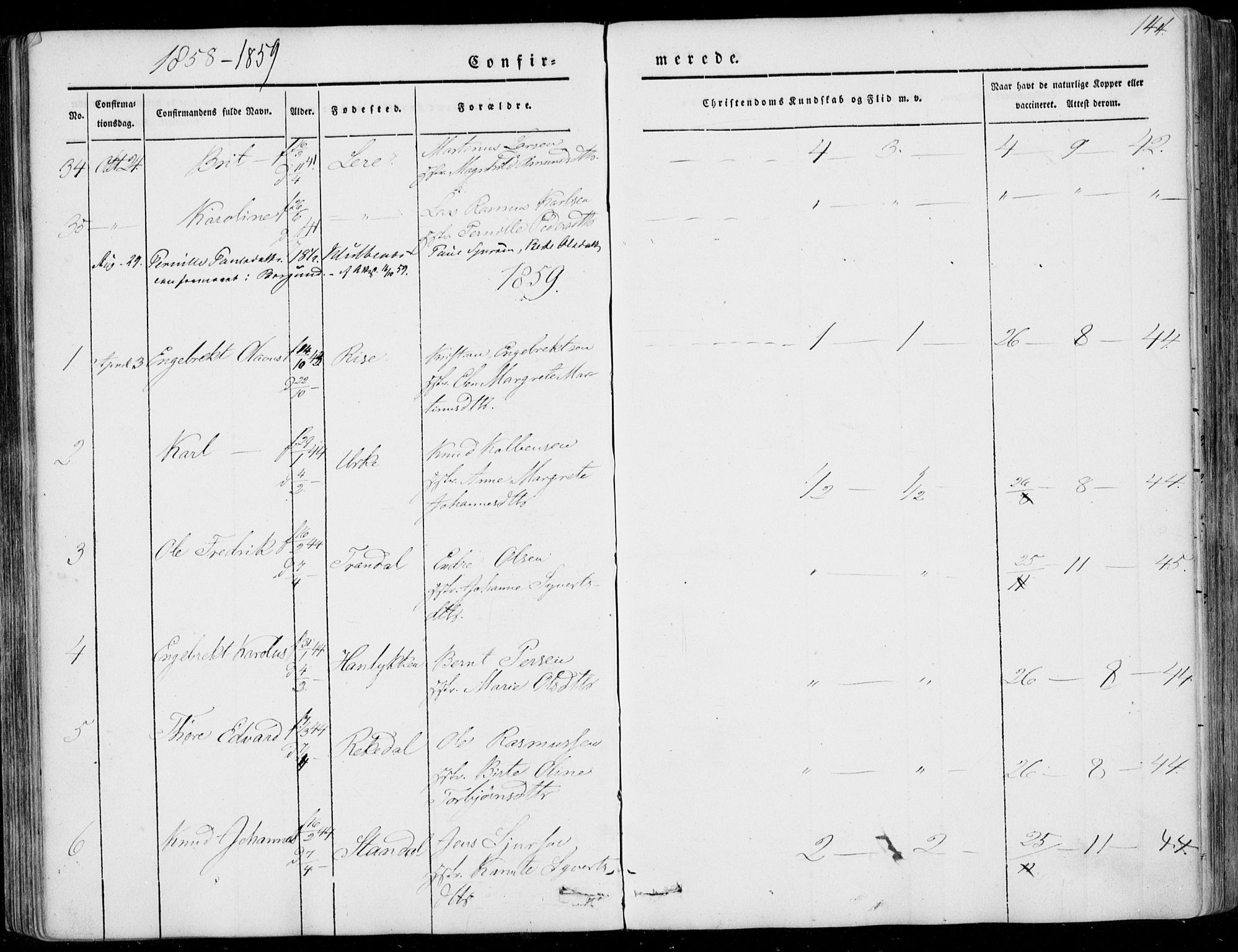 Ministerialprotokoller, klokkerbøker og fødselsregistre - Møre og Romsdal, AV/SAT-A-1454/515/L0209: Parish register (official) no. 515A05, 1847-1868, p. 144