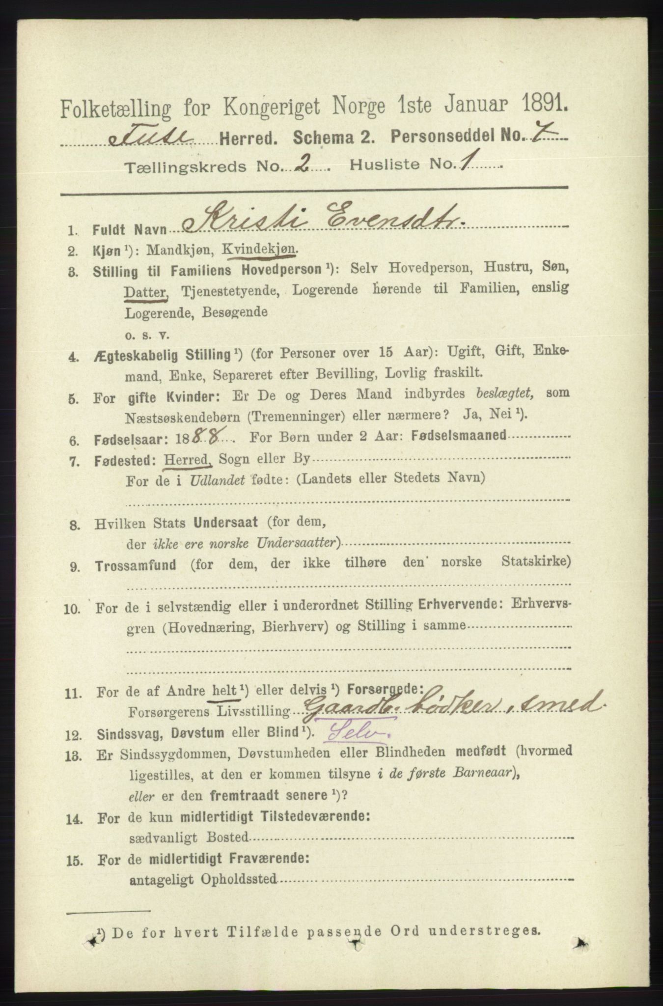 RA, 1891 census for 1241 Fusa, 1891, p. 309