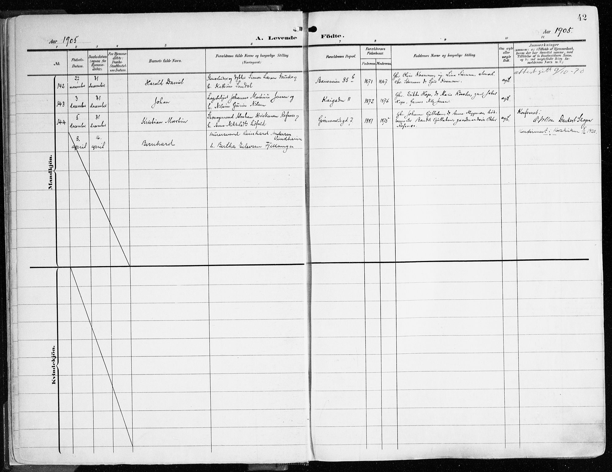 Domkirken sokneprestembete, AV/SAB-A-74801/H/Haa/L0025: Parish register (official) no. B 8, 1903-1925, p. 42