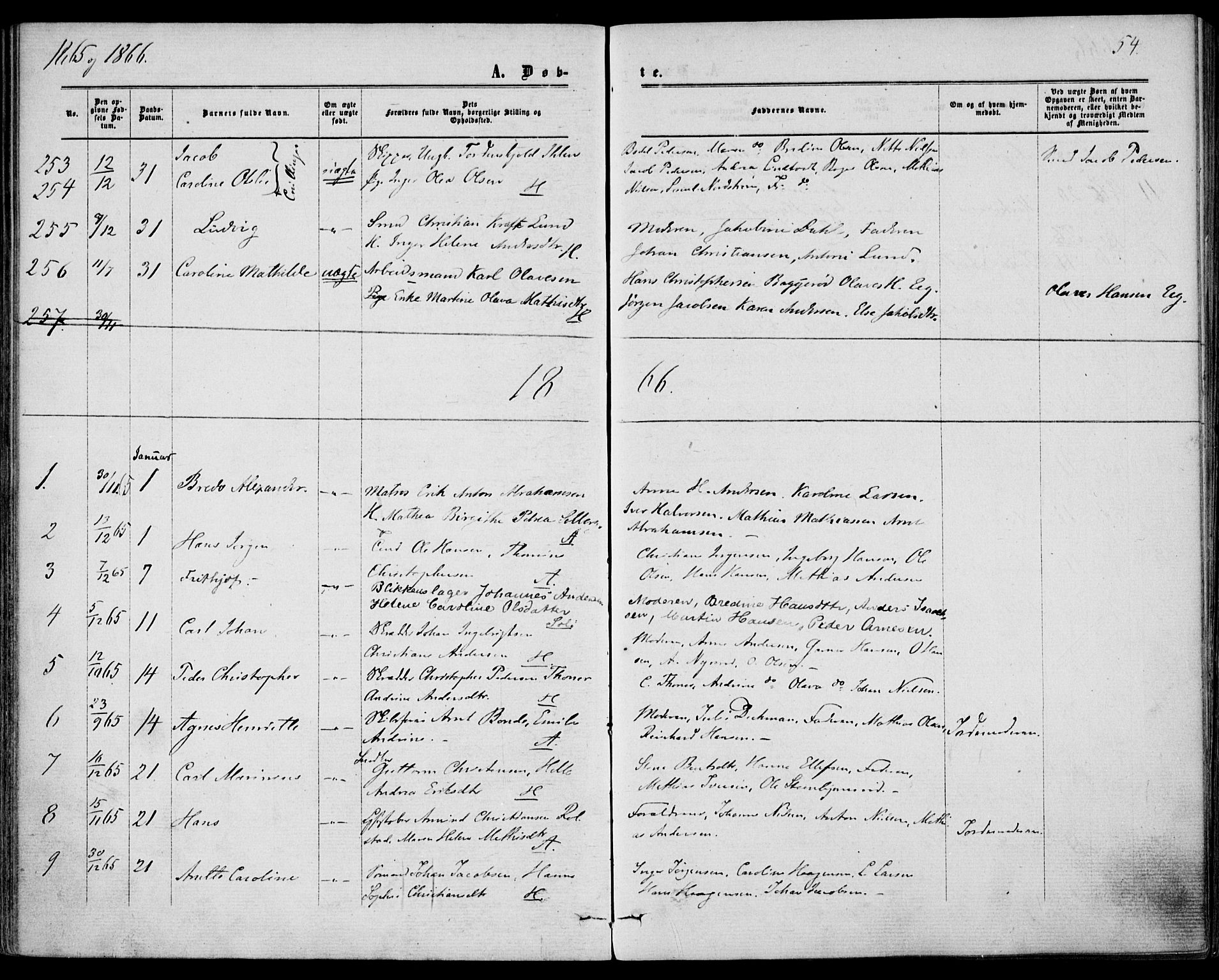 Borre kirkebøker, AV/SAKO-A-338/F/Fa/L0007: Parish register (official) no. I 7, 1862-1867, p. 54