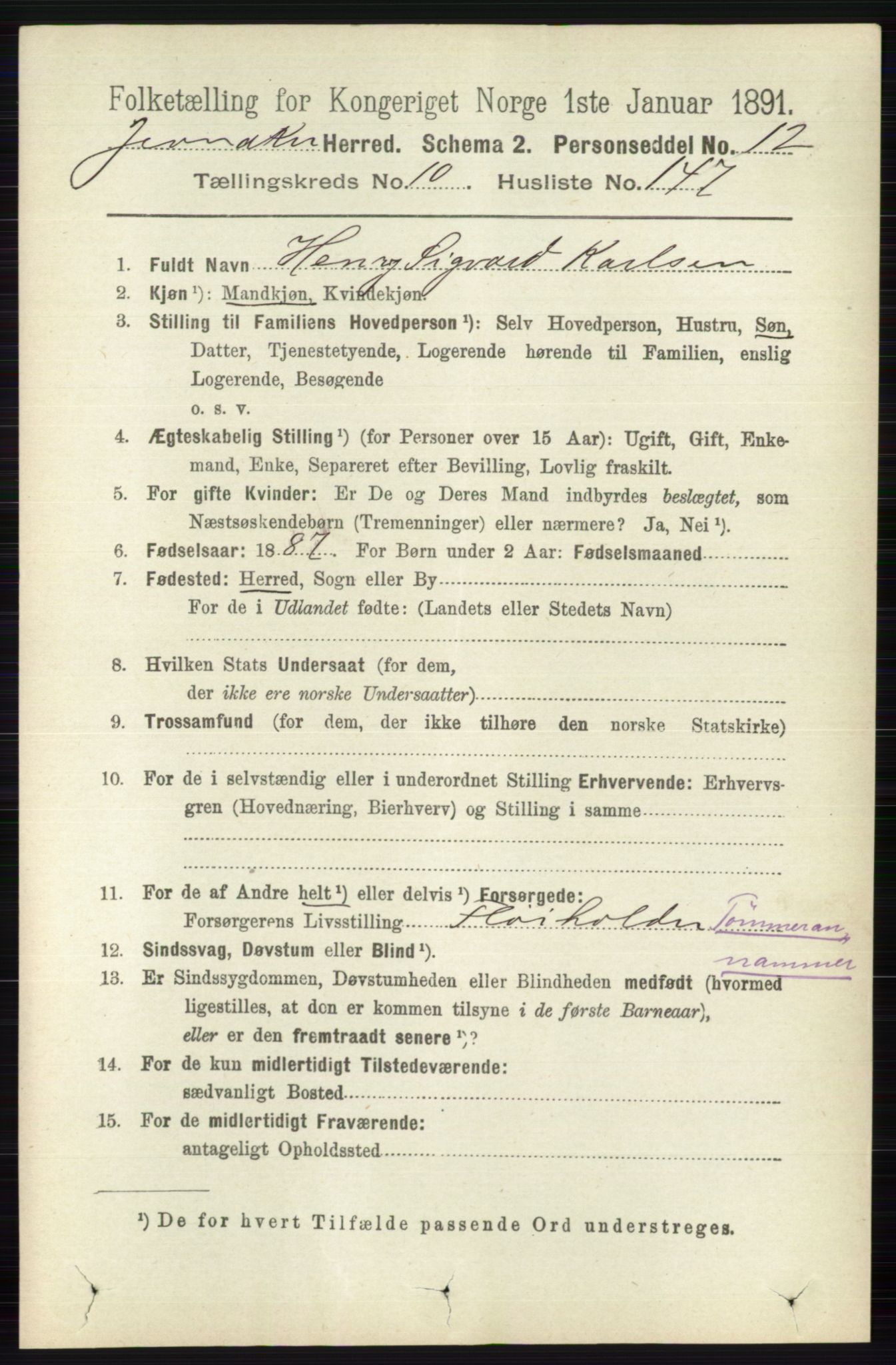 RA, 1891 census for 0532 Jevnaker, 1891, p. 6785