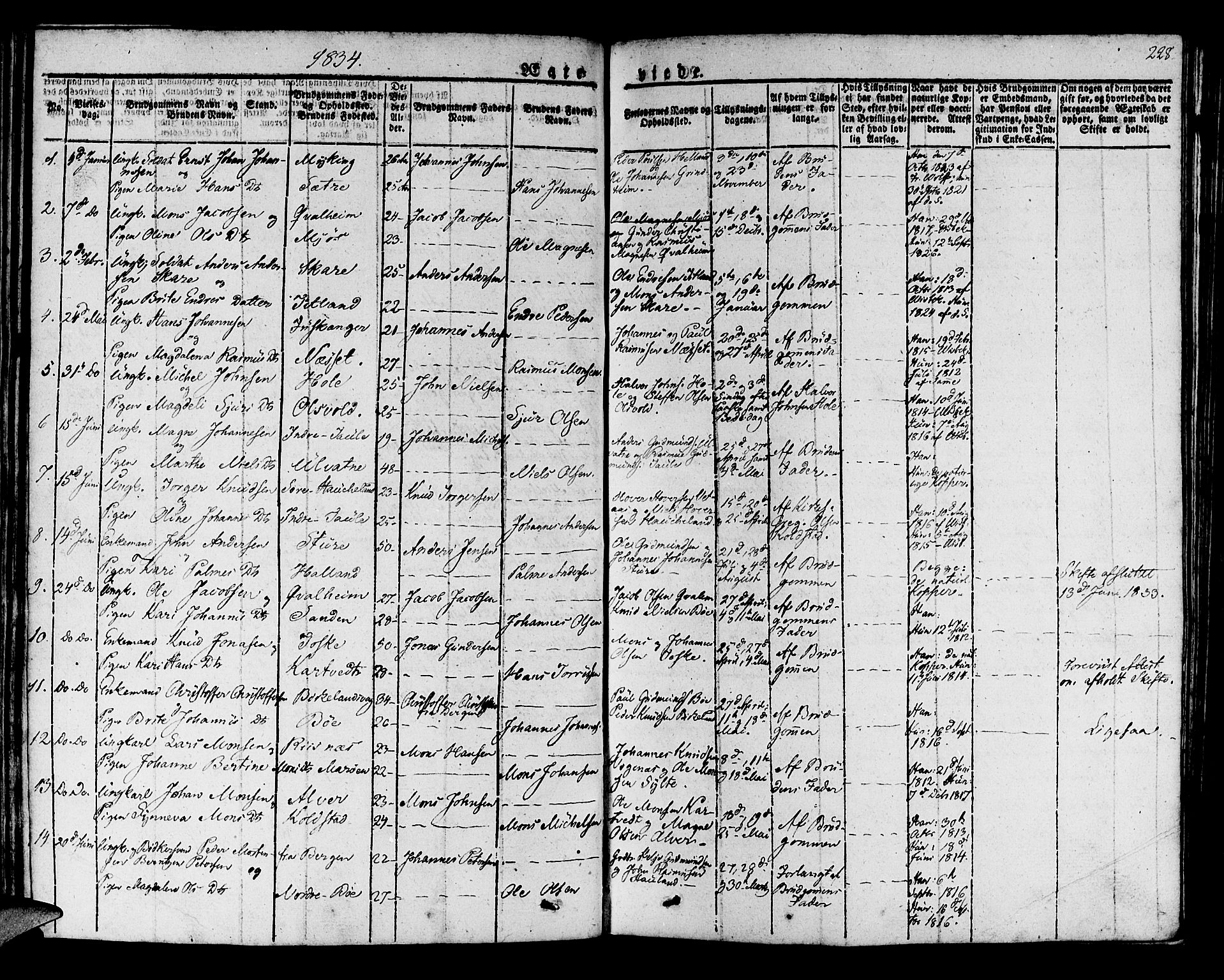 Manger sokneprestembete, AV/SAB-A-76801/H/Haa: Parish register (official) no. A 4, 1824-1838, p. 228