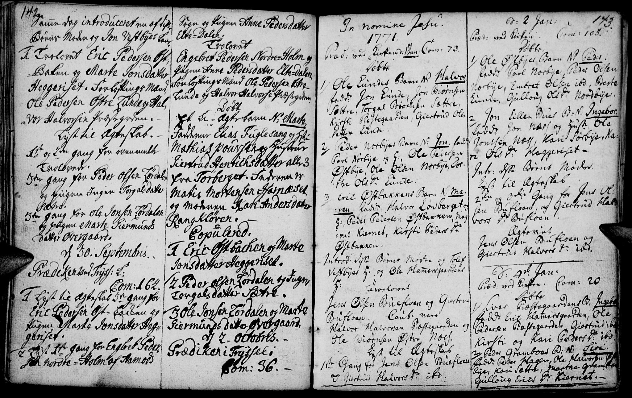 Elverum prestekontor, AV/SAH-PREST-044/H/Ha/Haa/L0004: Parish register (official) no. 4, 1761-1780, p. 142-143