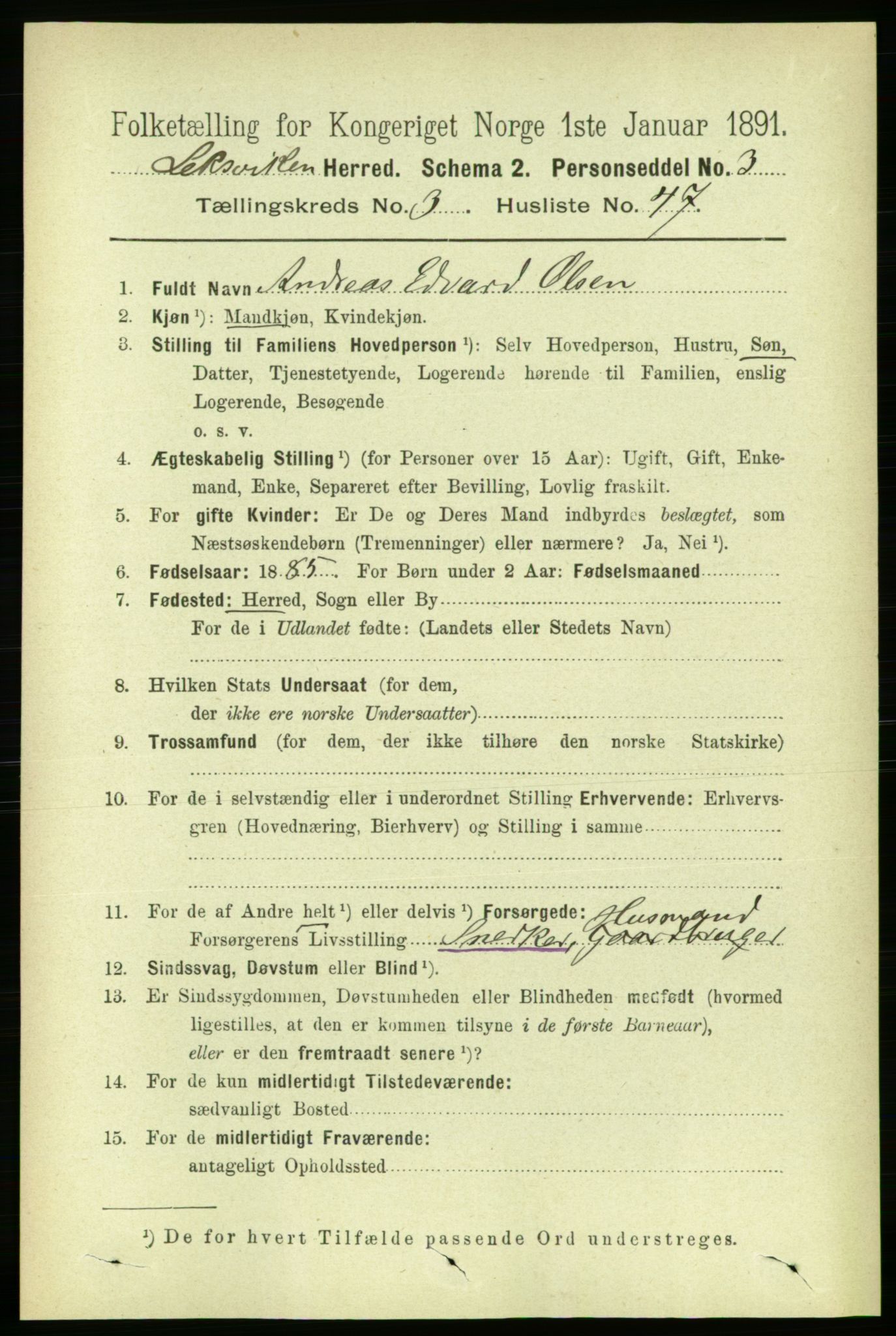 RA, 1891 census for 1718 Leksvik, 1891, p. 1446