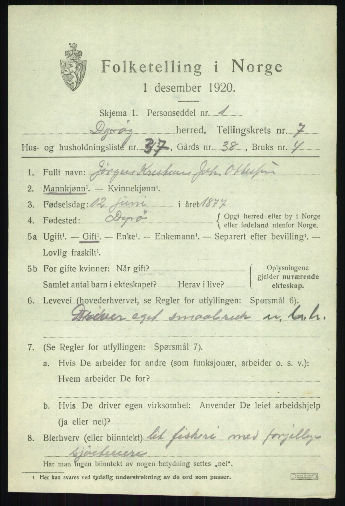 SATØ, 1920 census for Dyrøy, 1920, p. 4089