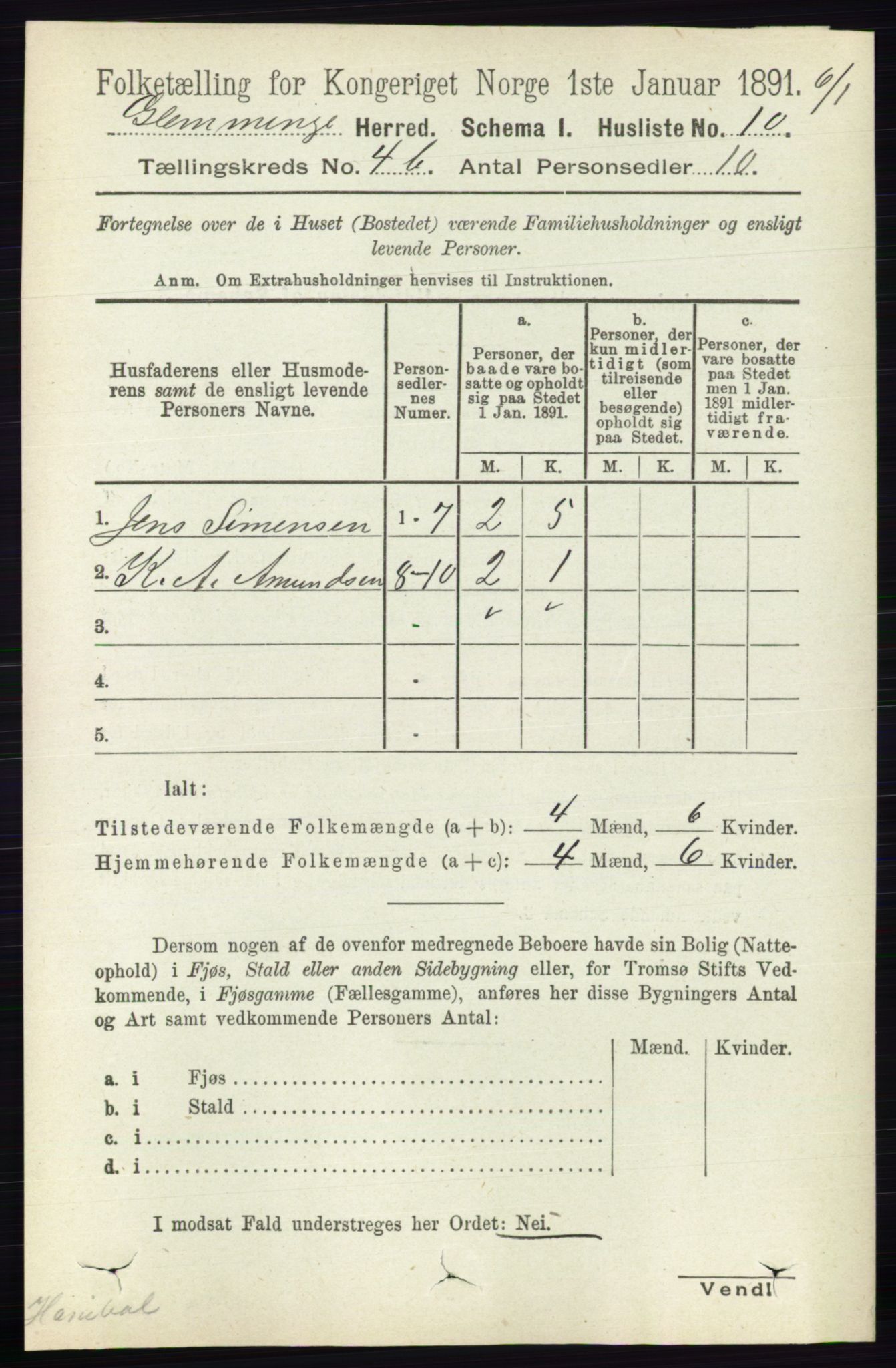 RA, 1891 census for 0132 Glemmen, 1891, p. 4744