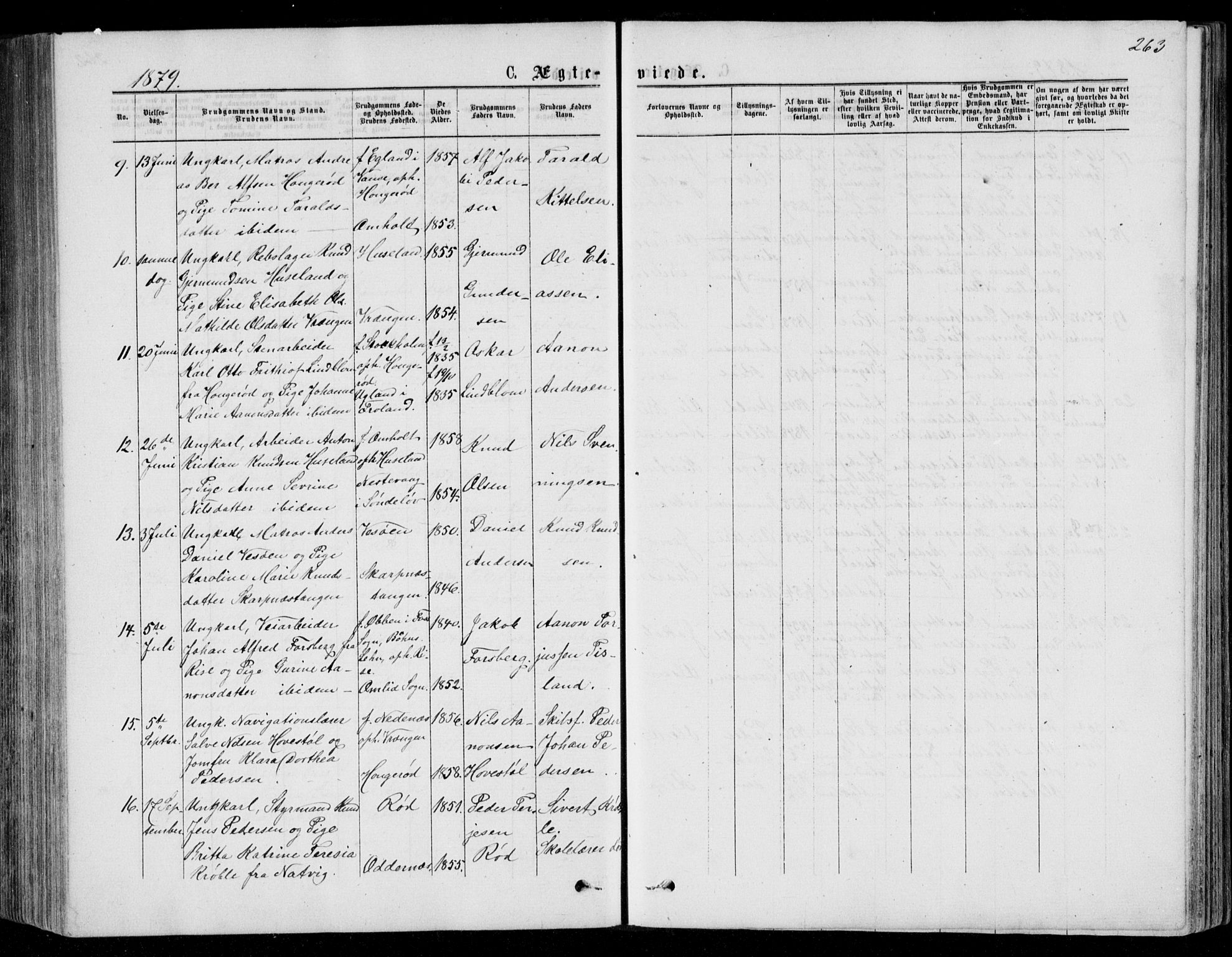 Øyestad sokneprestkontor, SAK/1111-0049/F/Fb/L0008: Parish register (copy) no. B 8, 1872-1886, p. 263