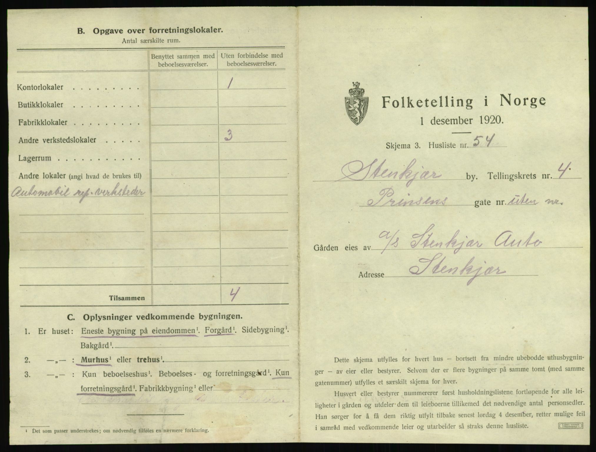 SAT, 1920 census for Steinkjer, 1920, p. 700