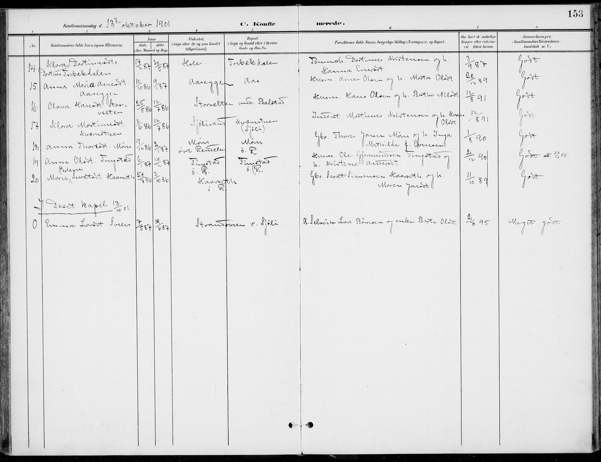 Rendalen prestekontor, AV/SAH-PREST-054/H/Ha/Haa/L0011: Parish register (official) no. 11, 1901-1925, p. 153