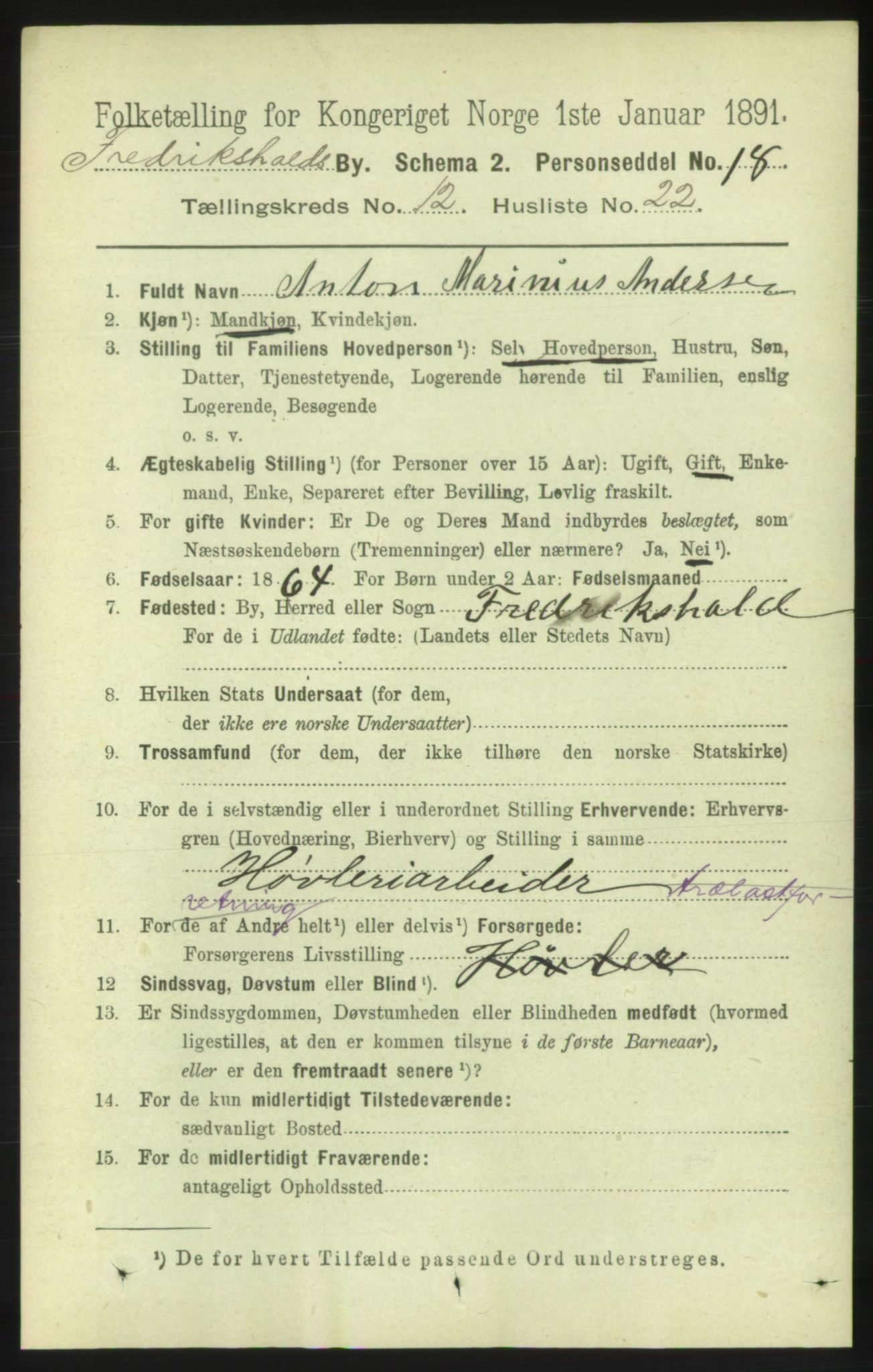 RA, 1891 census for 0101 Fredrikshald, 1891, p. 8553