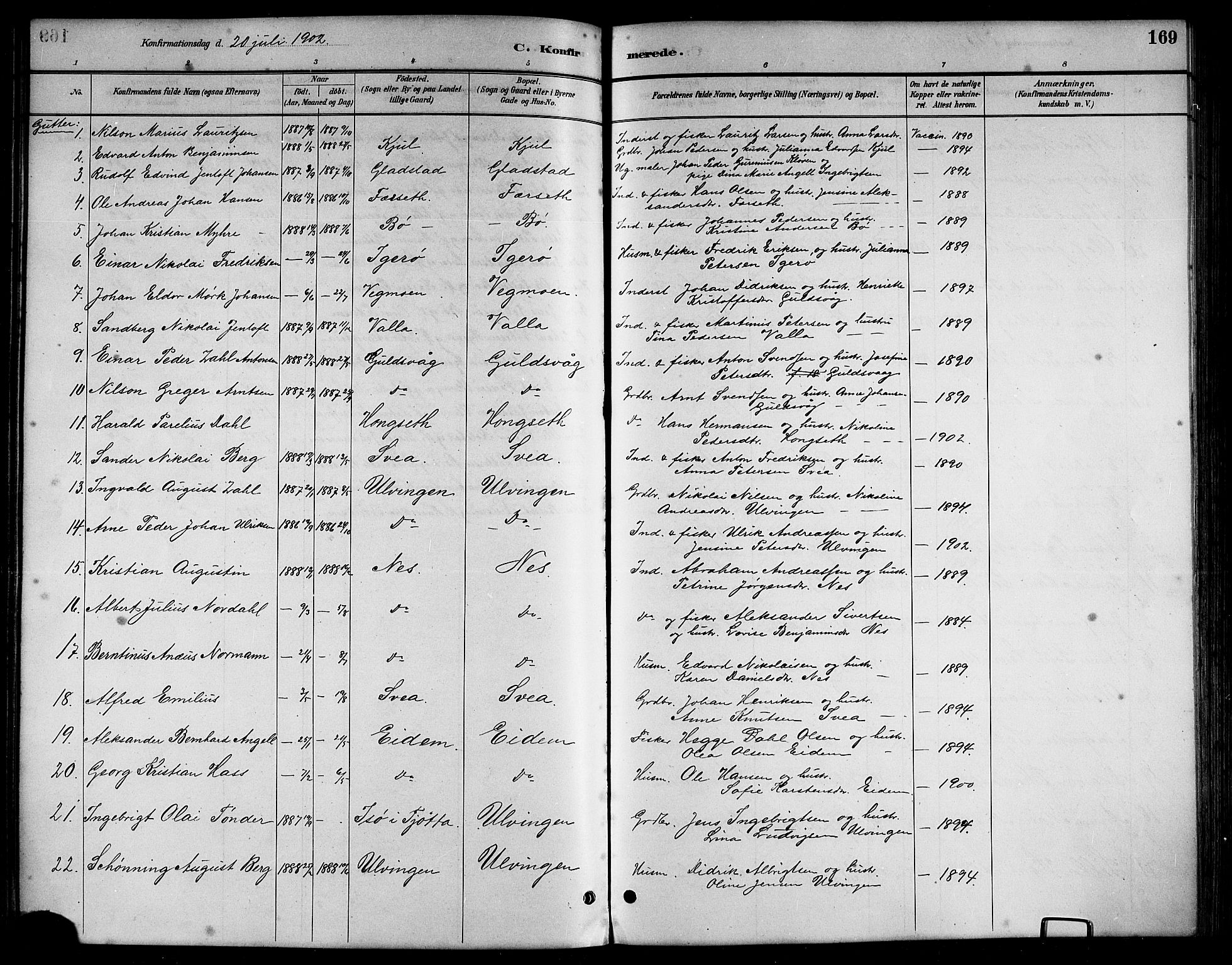 Ministerialprotokoller, klokkerbøker og fødselsregistre - Nordland, AV/SAT-A-1459/816/L0253: Parish register (copy) no. 816C03, 1886-1905, p. 169