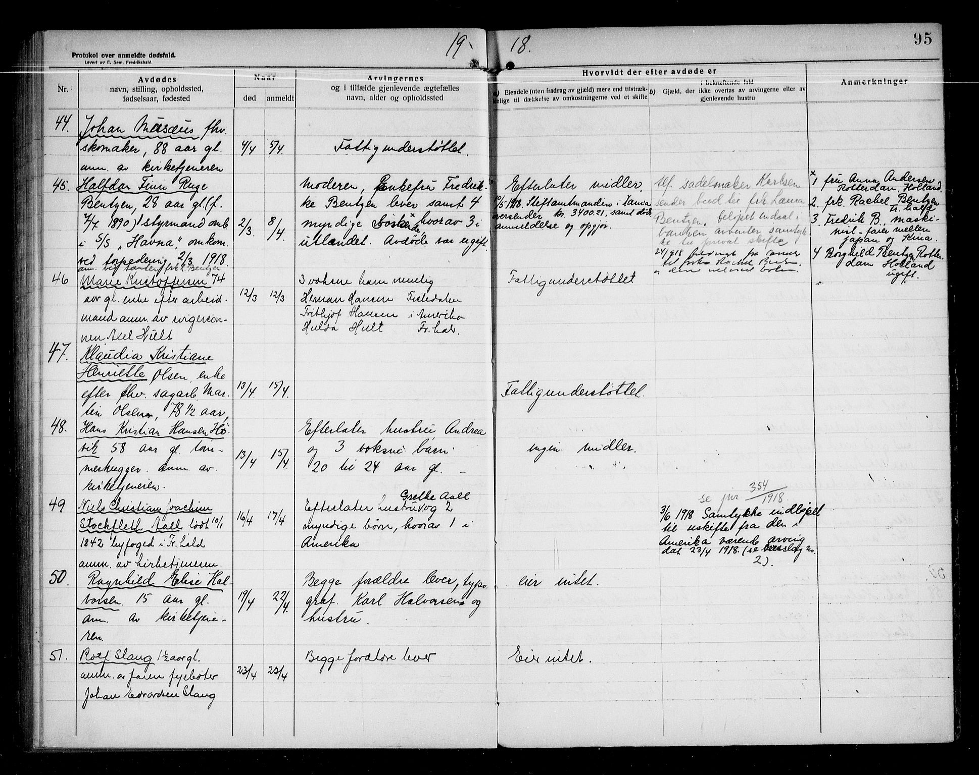 Halden byfogd, AV/SAO-A-10865/H/Hb/Hba/L0003: Dødsanmeldelsesprotokoll, 1914-1918, p. 95